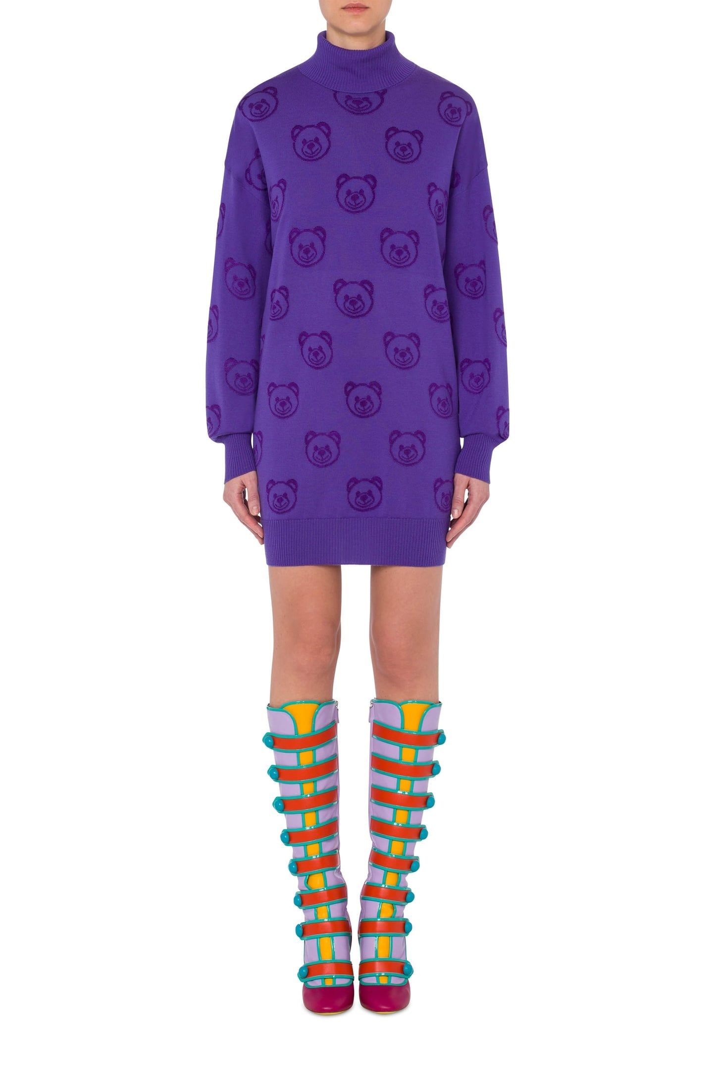 ALLOVER TEDDY BEAR WOOL DRESS PURPLE 1