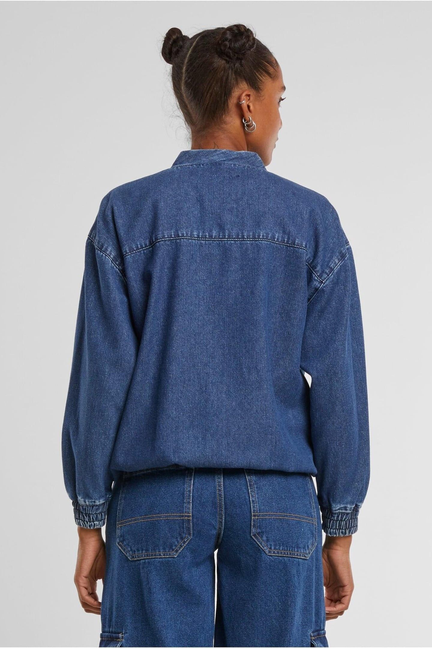 LADIES OVERSIZED SKATER JACKET MID DEEP BLUE WASHED 2