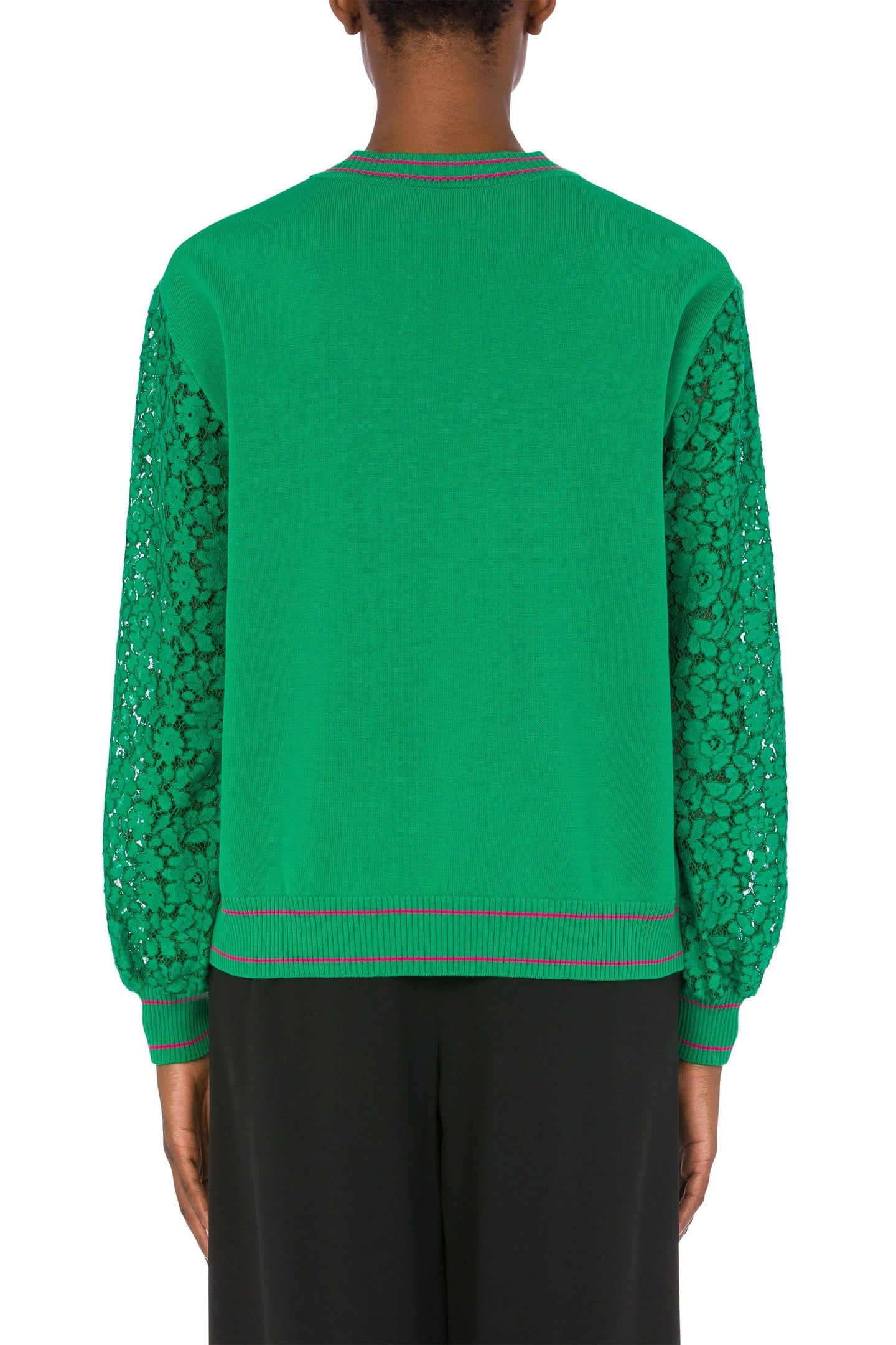 STRETCH CARDIGAN WITH LACE SLEEVES GREEN 2