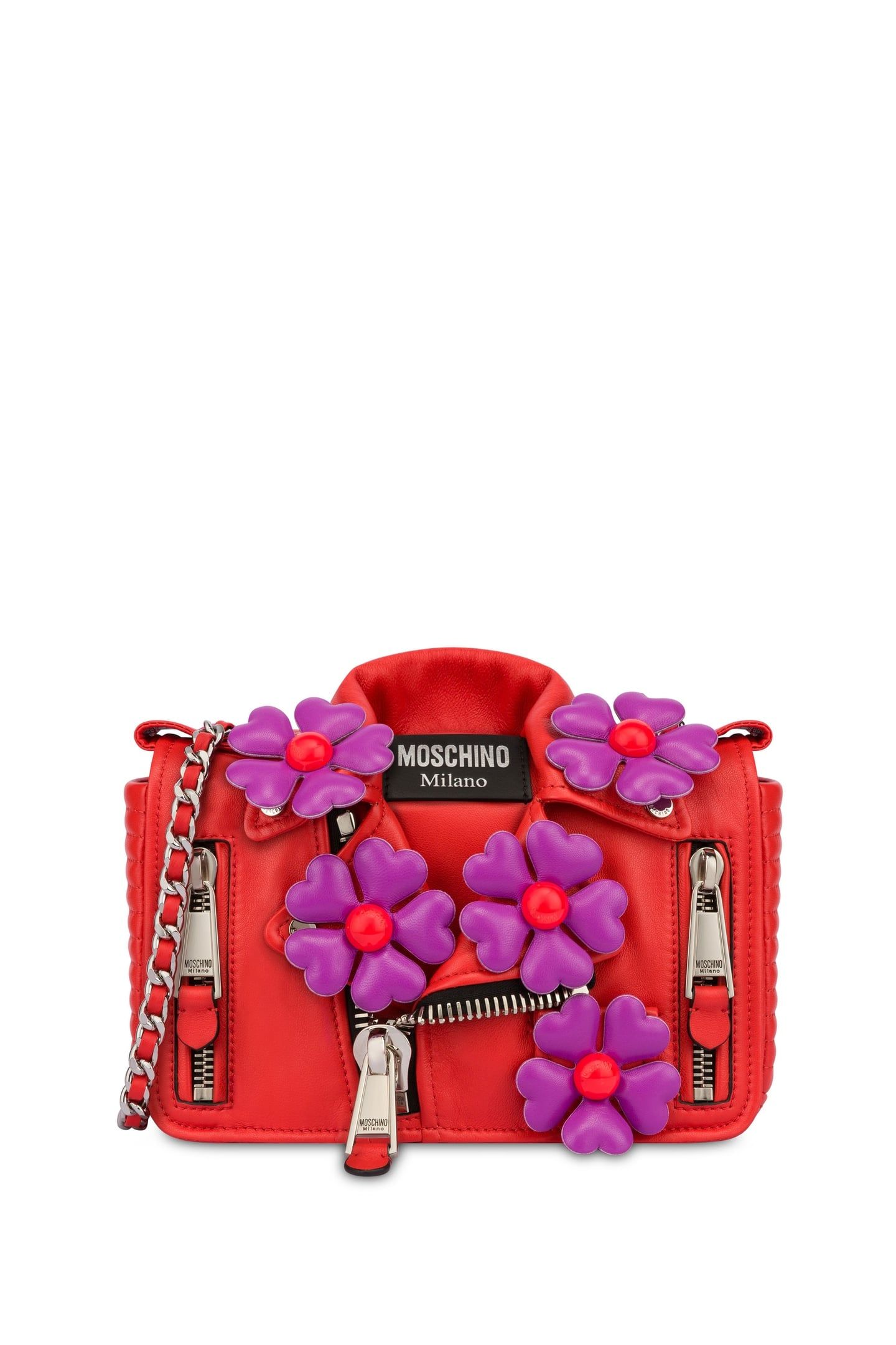 HEART FLOWERS NAPPA LEATHER BIKER BAG RED 1