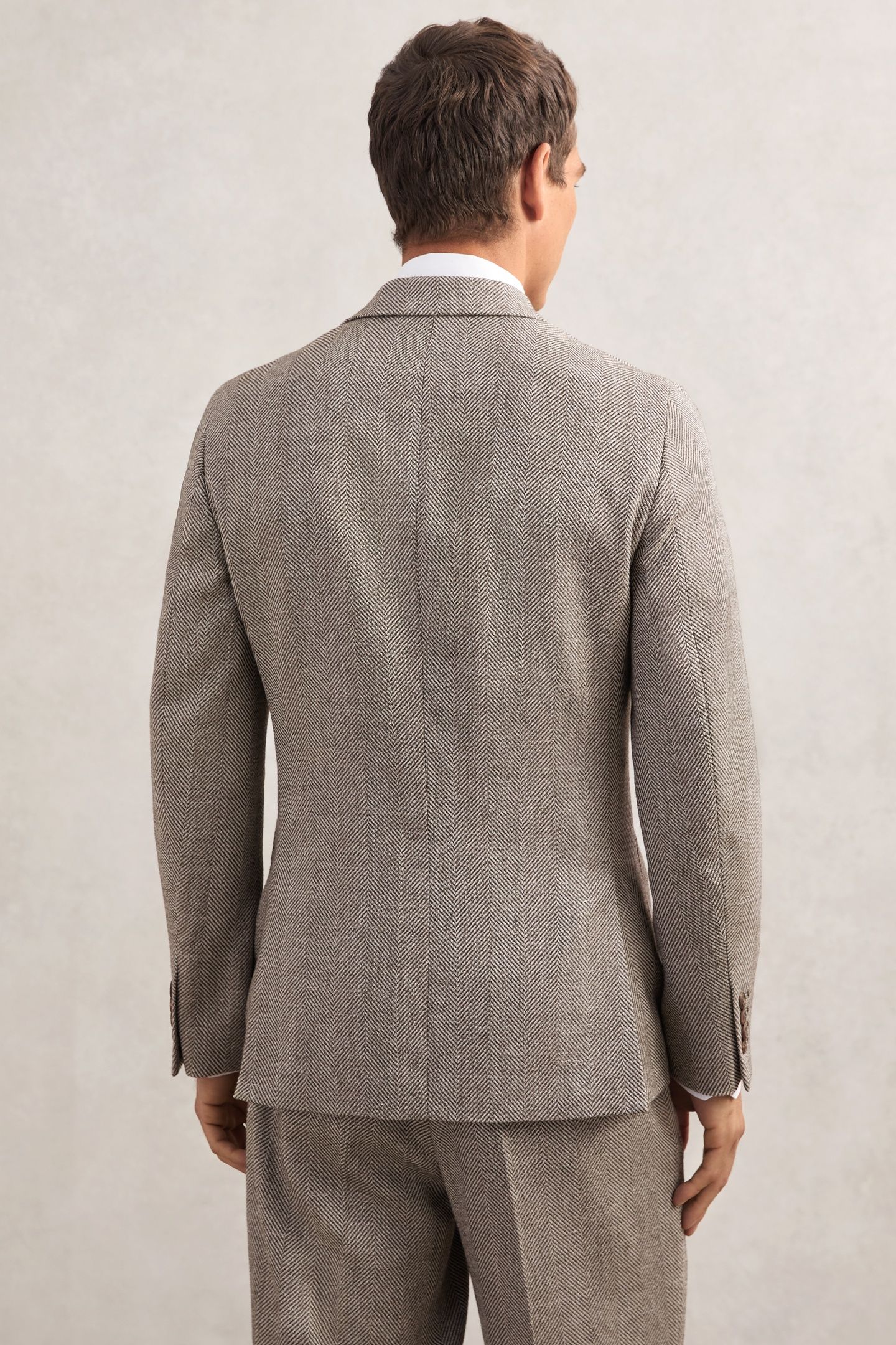 DB PEAK HERRINGBONE TEXTURED BLAZER BROWN 2