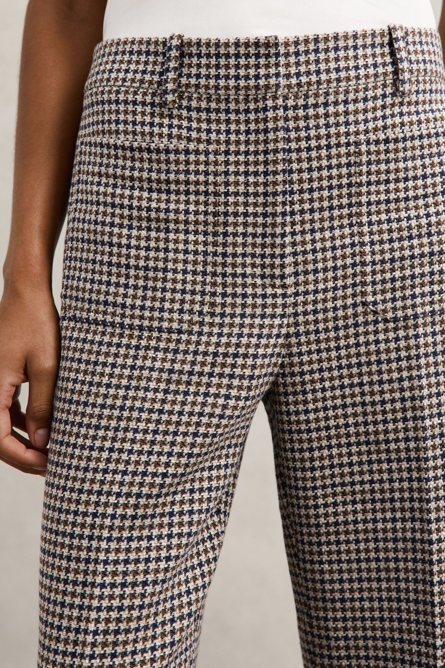 CHECK FLARE LEG TROUSER NAVY NEUTRAL CHECK 7