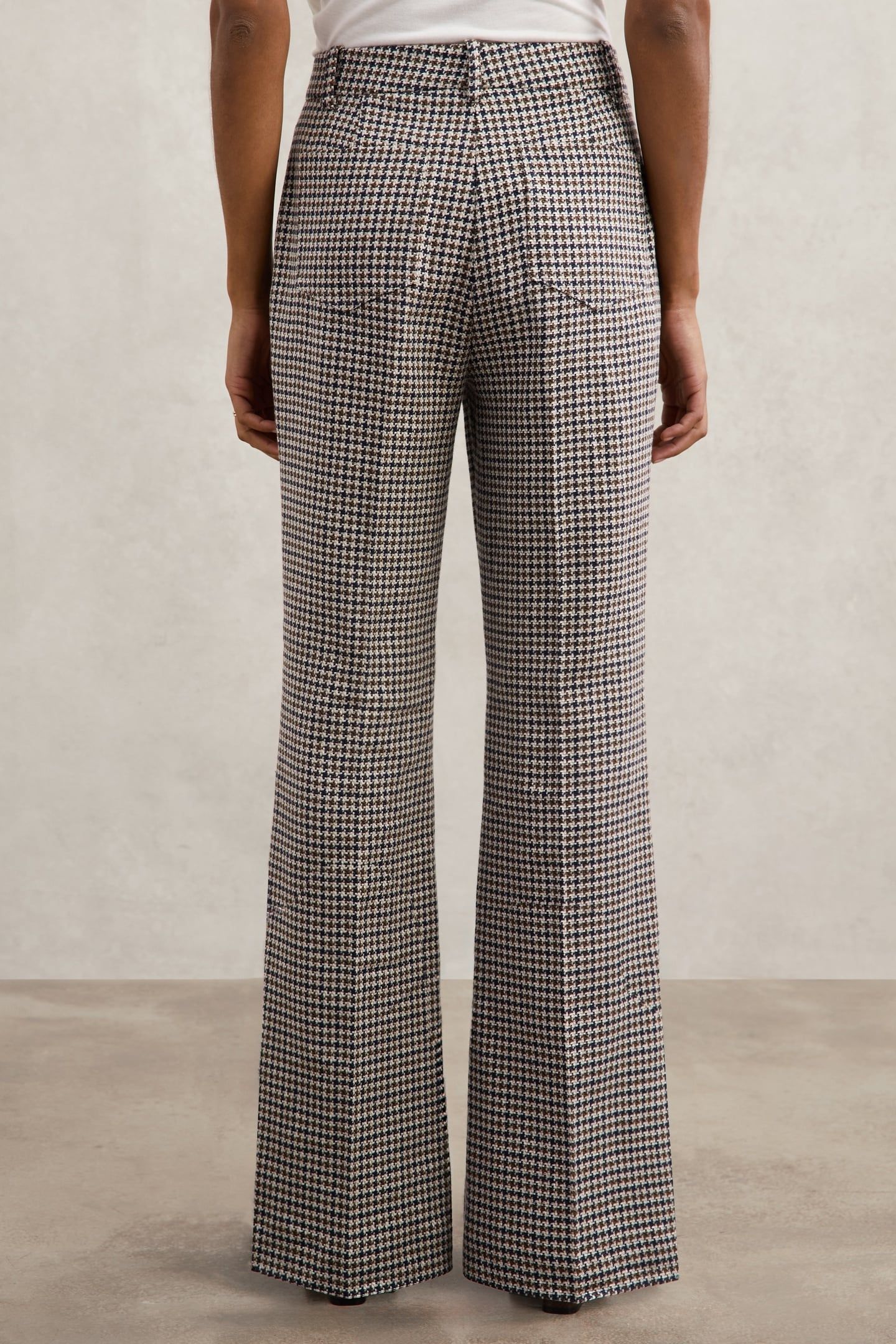 CHECK FLARE LEG TROUSER NAVY NEUTRAL CHECK 4