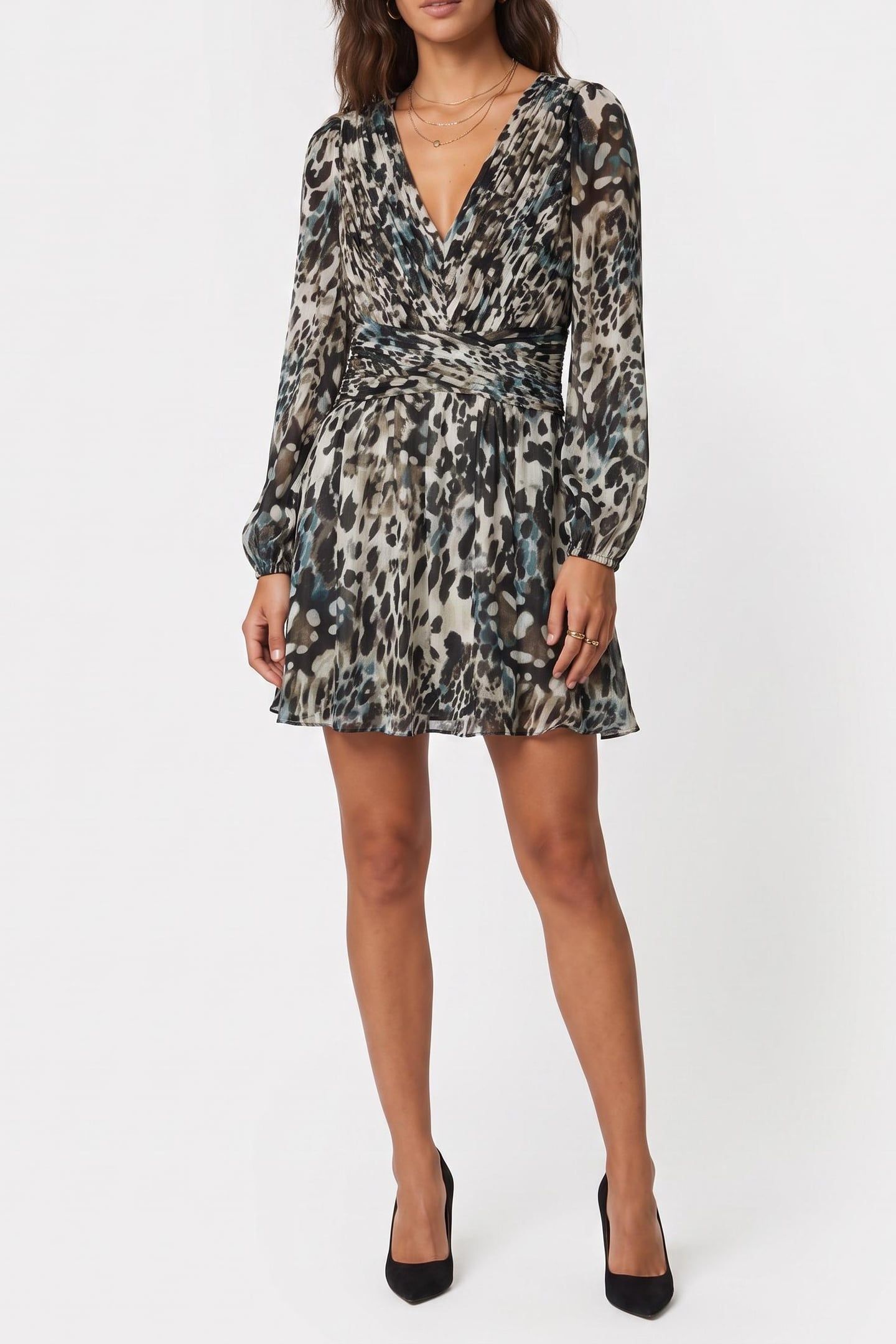 LS ROMINA PLEAT FLAR AQUARELLE LEOPARD PR 1