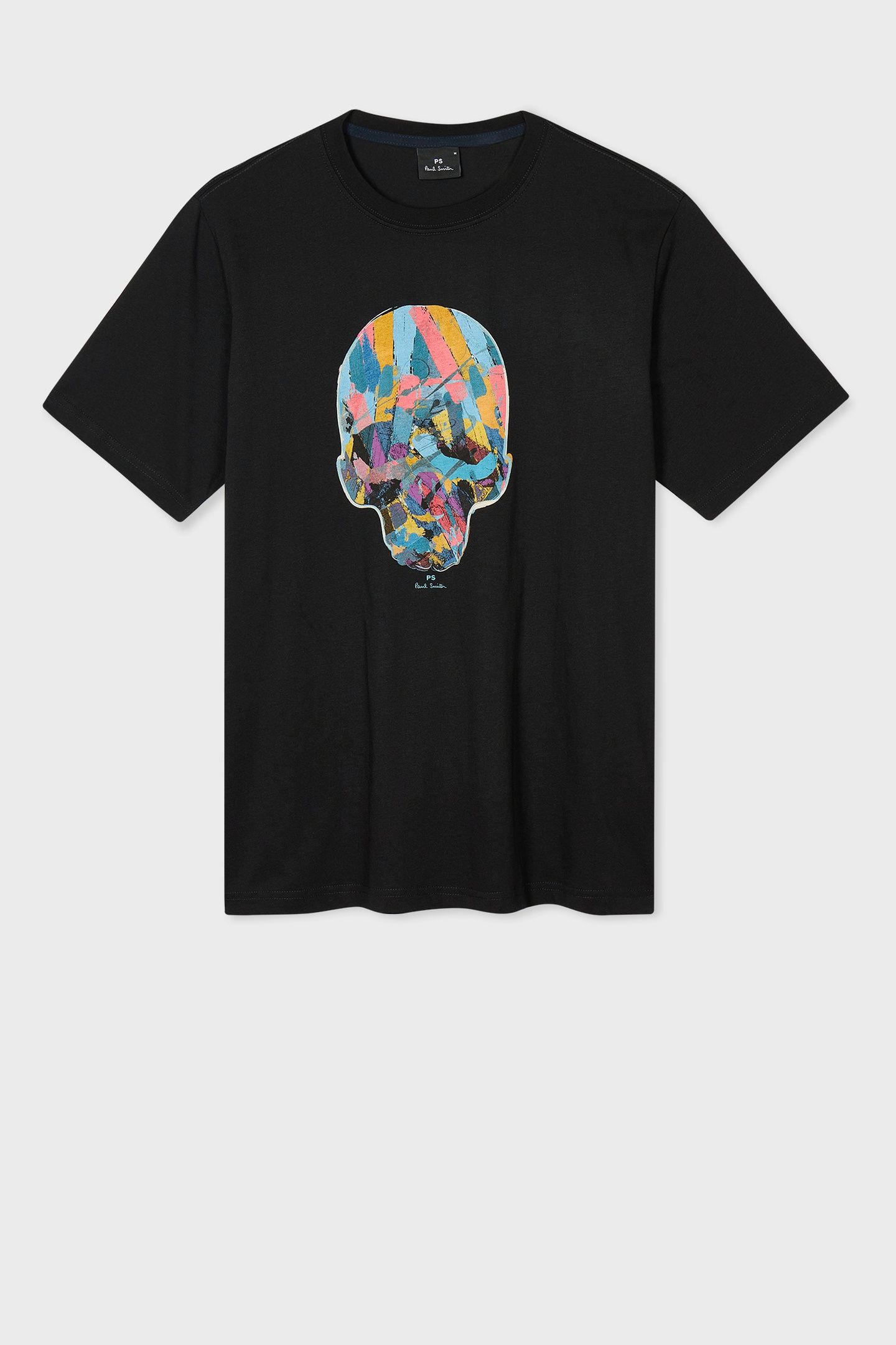 MENS REG FIT SS T SHIRT MULTI COL SKULL BLACK 4