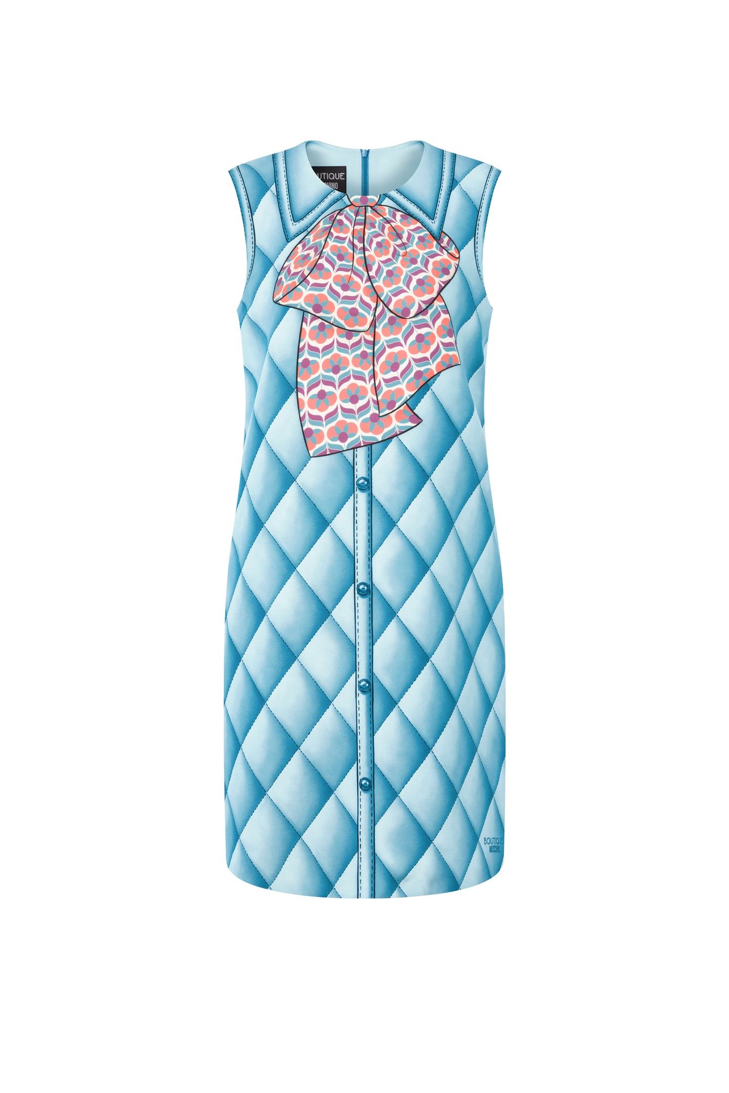 SLEEVELESS DRESS WITH TROMPE L'OEIL PRINT BLUE 3