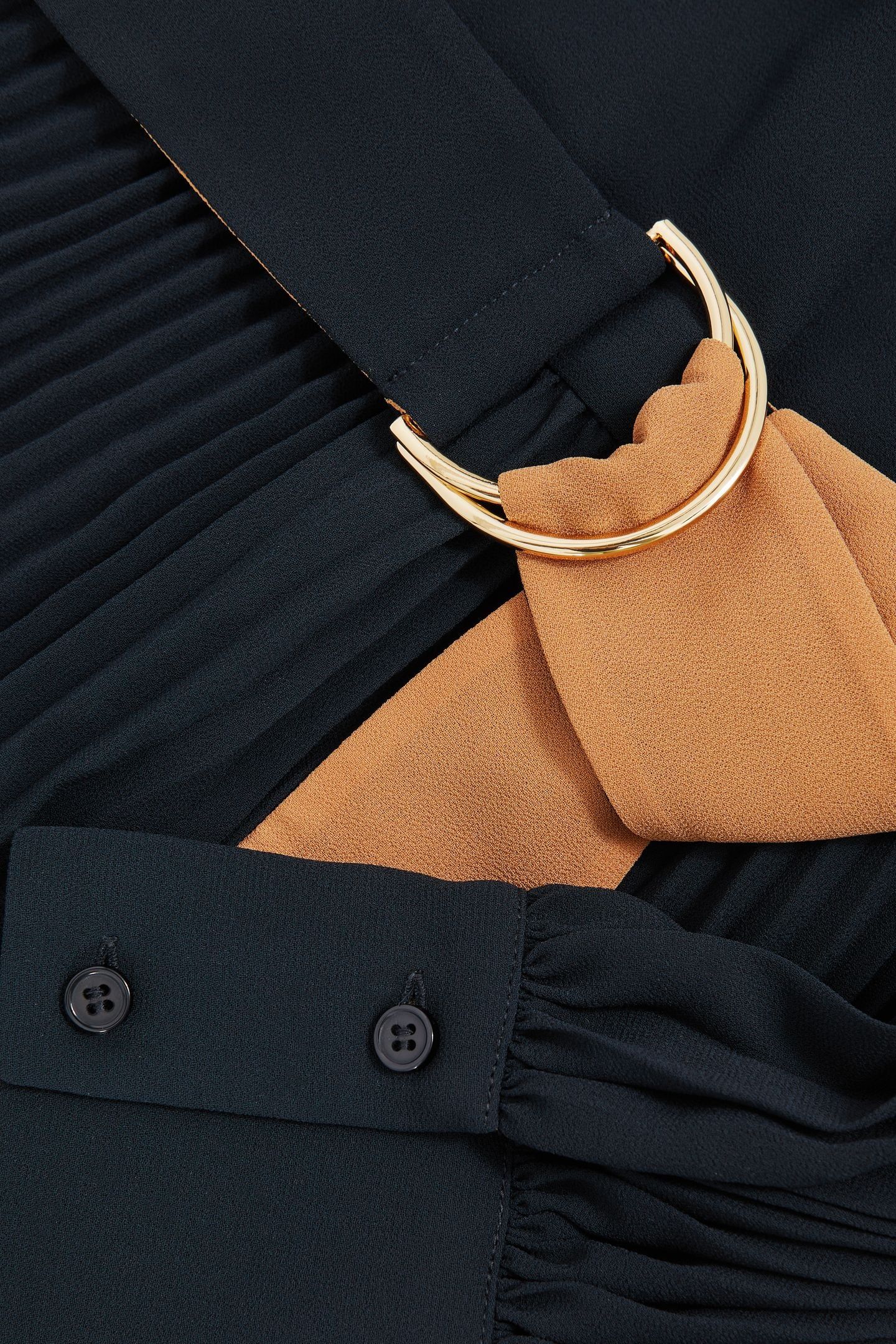 COLOUR BLOCK PLEATED DRESS NAVY/CAMEL 5