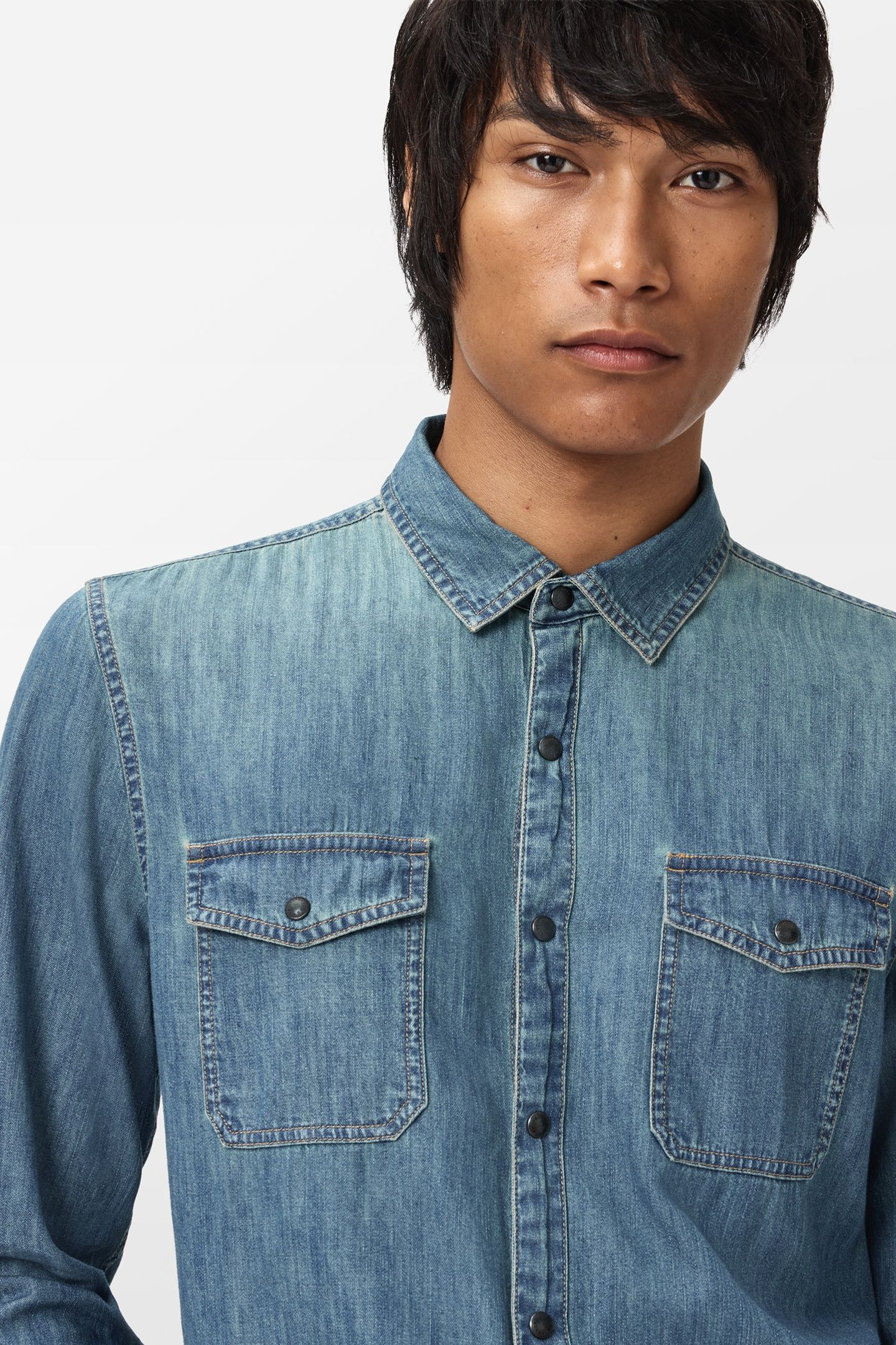 OTTO LS SNAP FRONT PLACKET COLLARED SHIR AGED BLUE 3