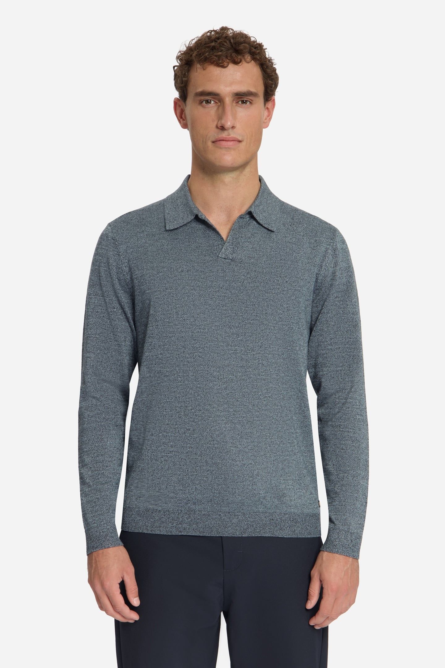 PULLOVER V POLO MELANGE DUSTY BLUE 2