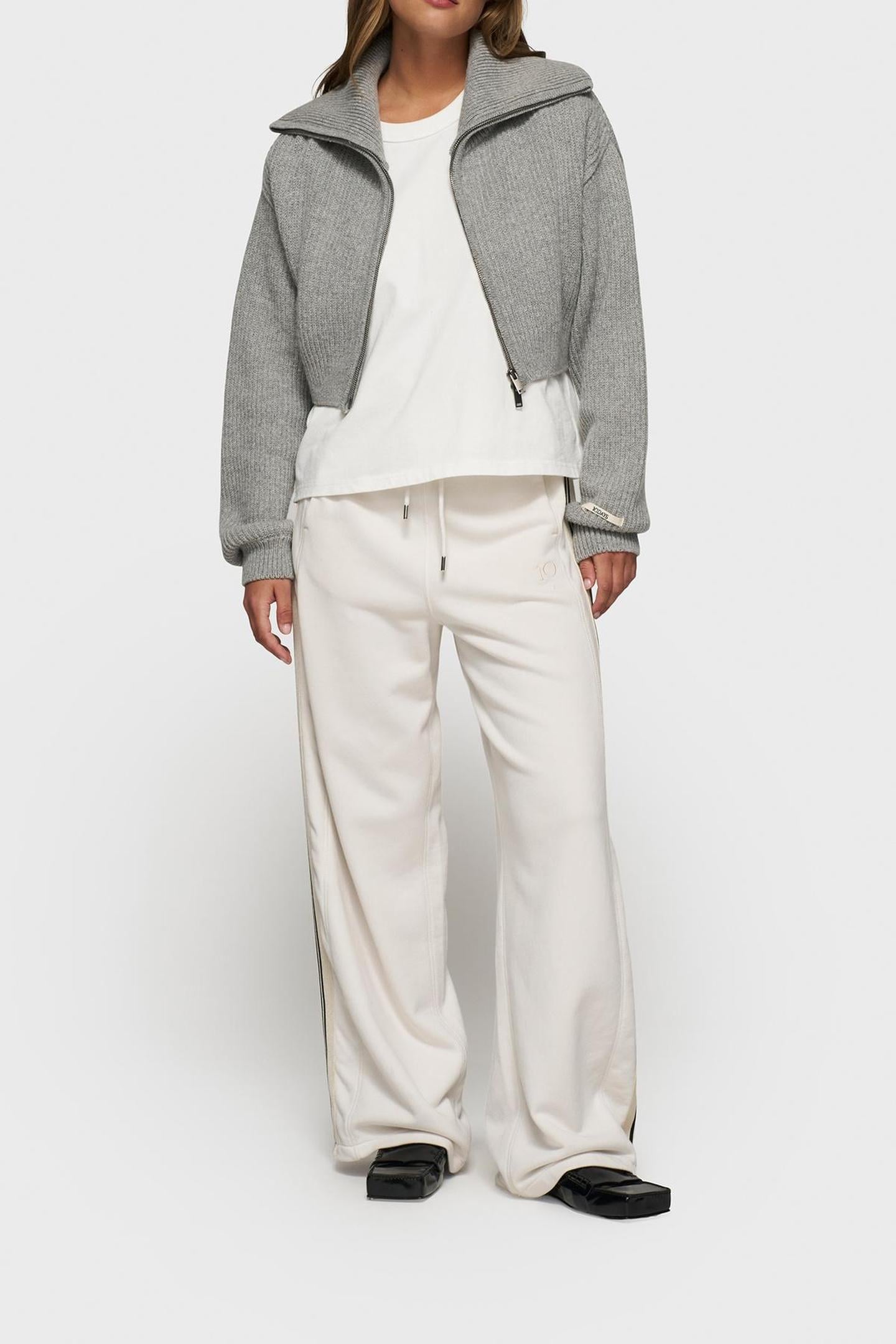 CROPPED KNIT ZIP JACKET LIGHT GREY MELEE 2