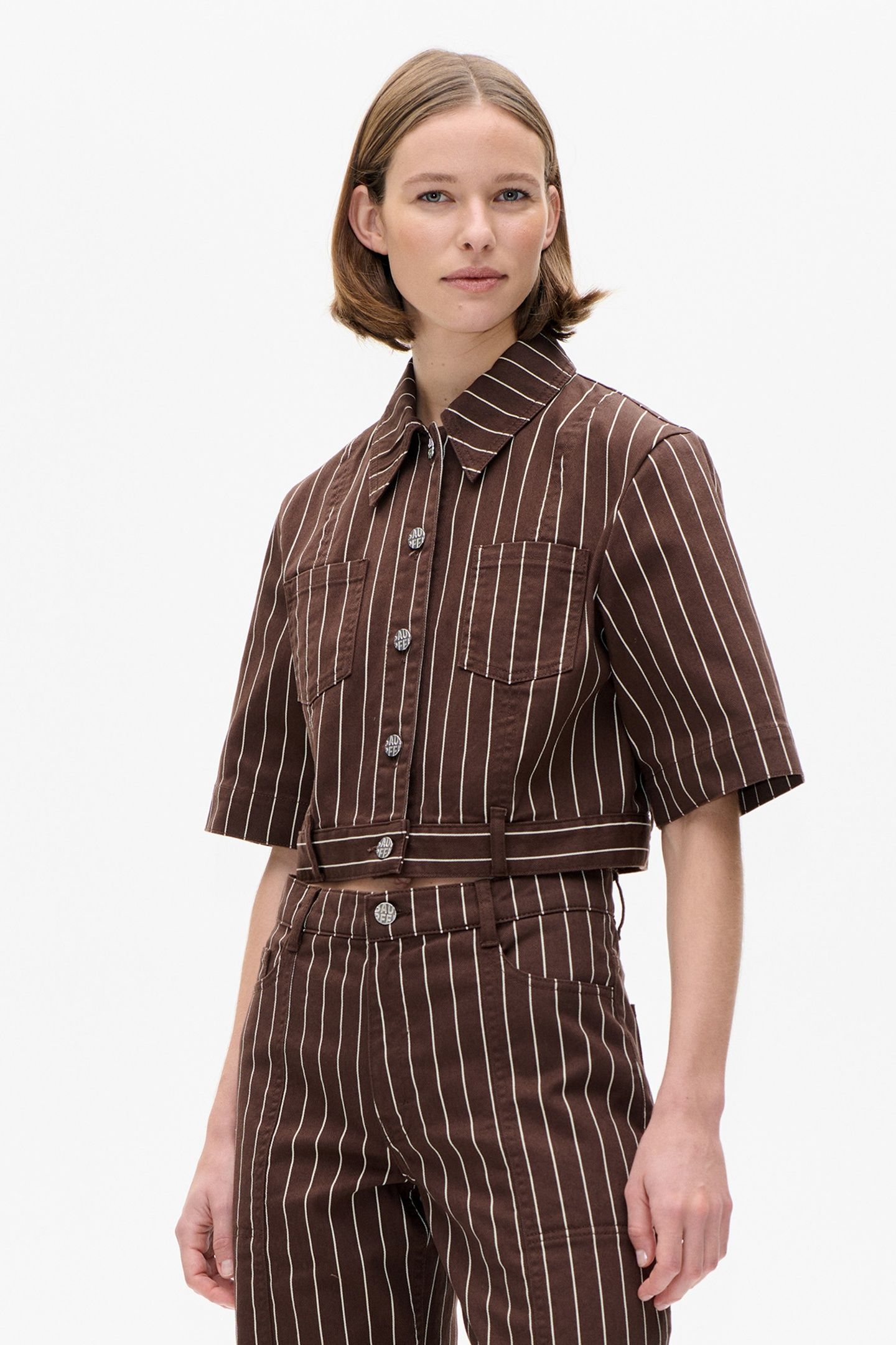 MAJSA SHIRT CREME BROWN PINSTRIPE 2