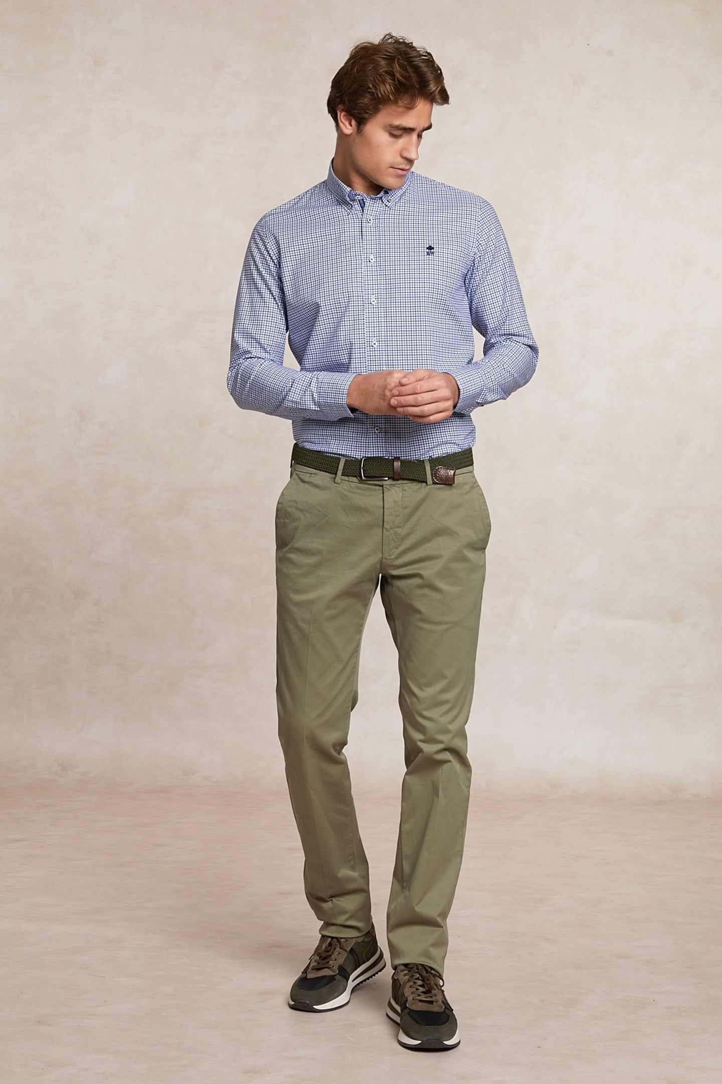 CUSTOM FIT COTTON CHECKED SHIRT BLUE/WHITE 1