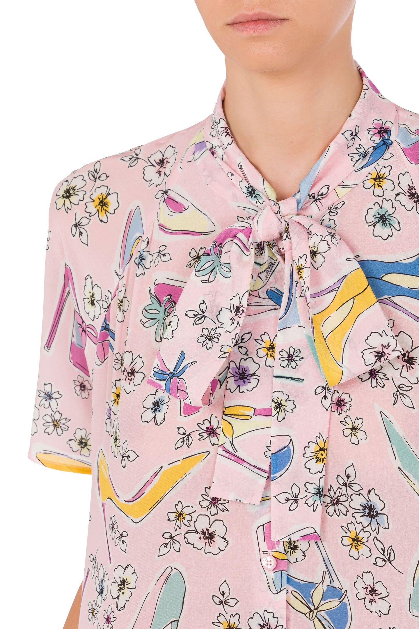 CREPE DE CHINE SHIRT HEELS & FLOWERS PINK 4