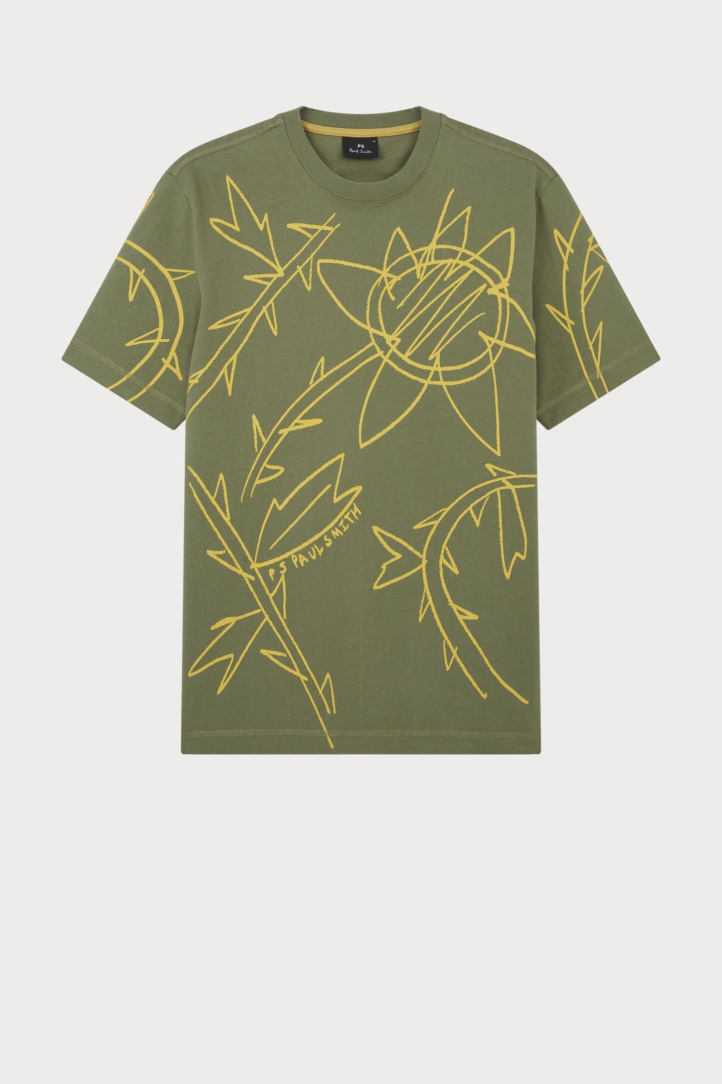 MENS REG FIT SS TSHIRT SKETCH FLORAL LT GREYISH GREEN 5