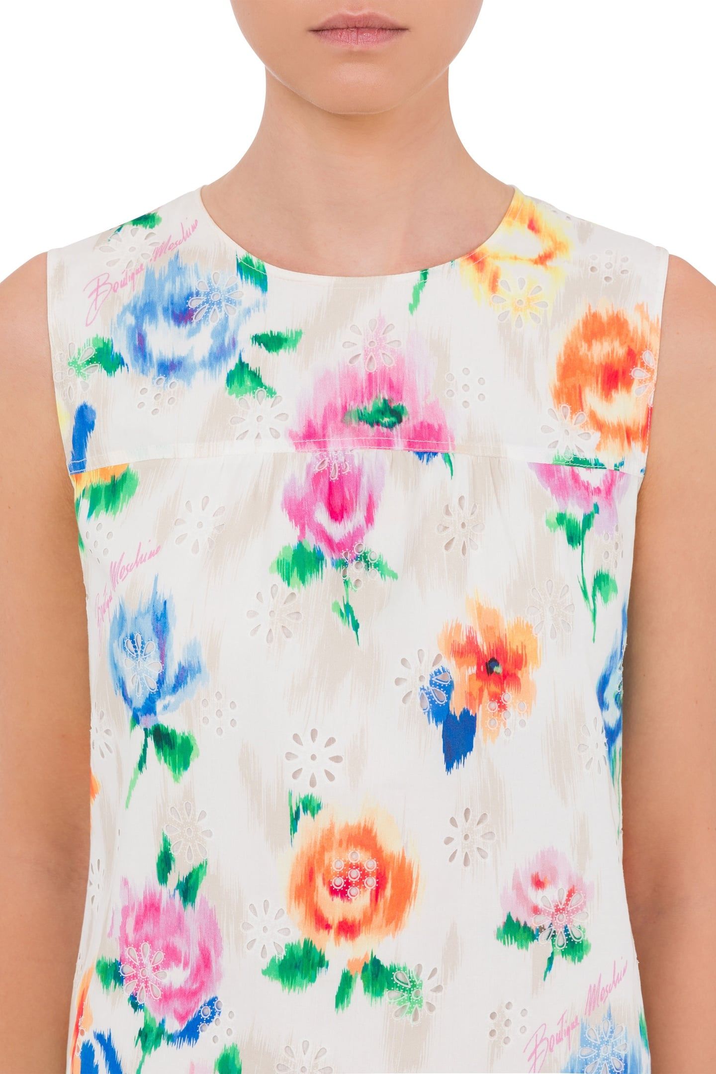 SHORT DRESS IN BRODERIE ANGLAISE FLOWER CHINÉ WHITE 4