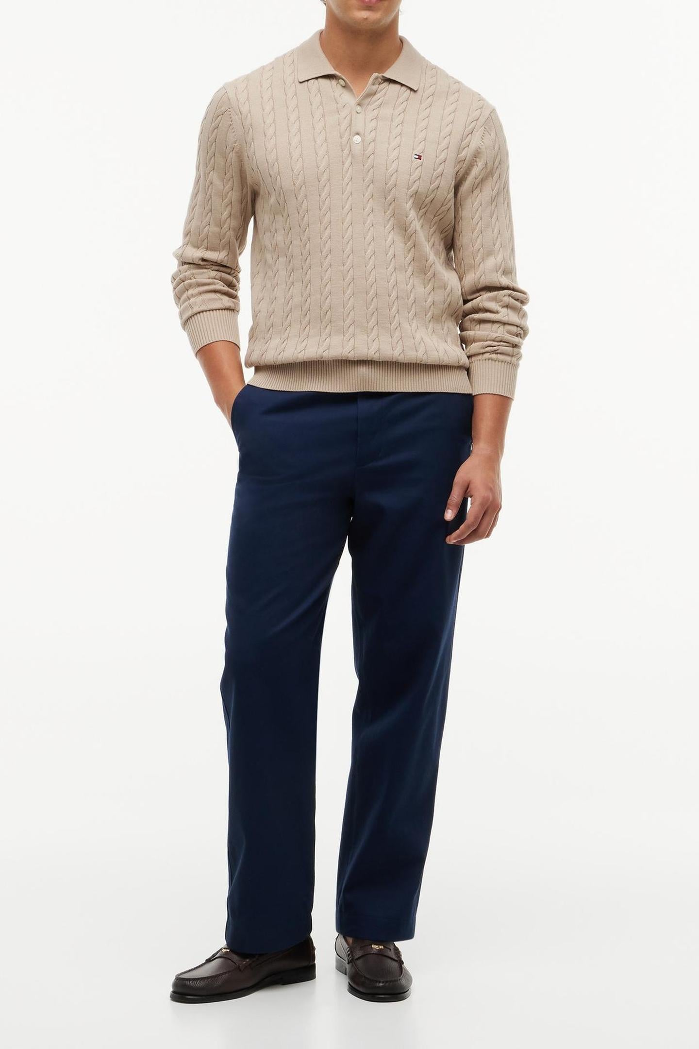 CABLE KNIT POLO JUMPER BATIQUE KHAKI 2