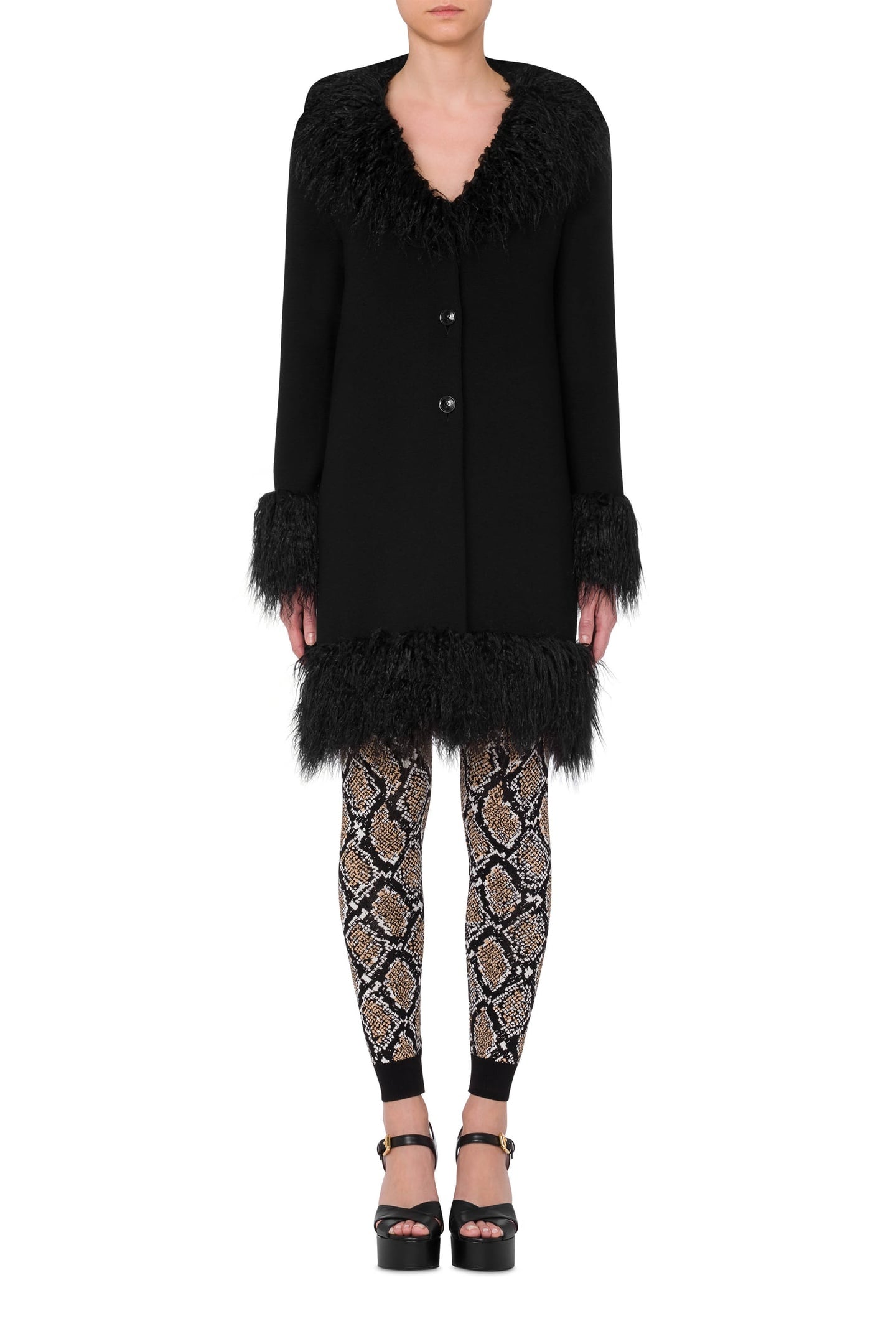 KNITTED FURRY DETAILS COAT BLACK 1