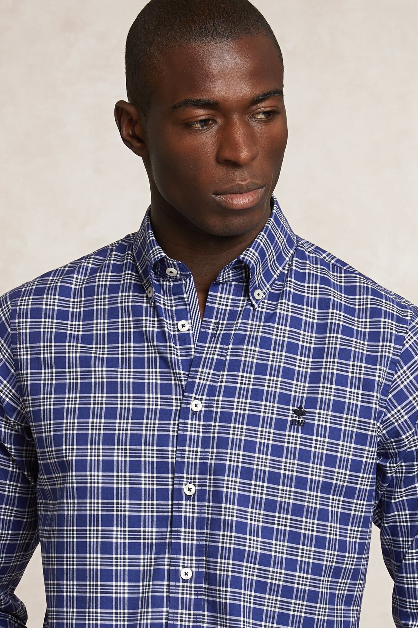 CUSTOM FIT COTTON CHECKED SHIRT BLUE/WHITE 4