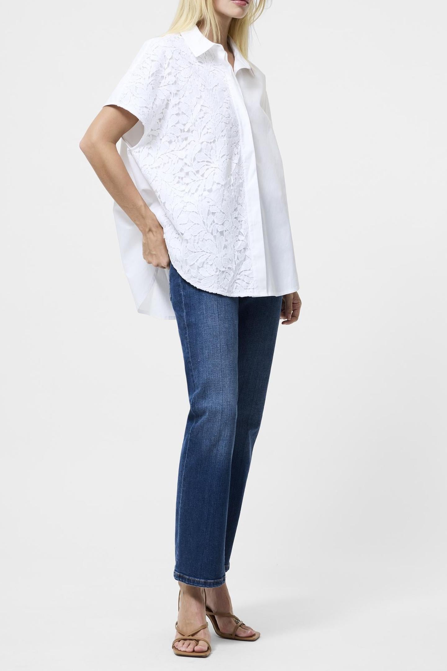 CAMBRIA COTTON HALF LACE SHIRT LINEN WHITE LINEN WHITE 3