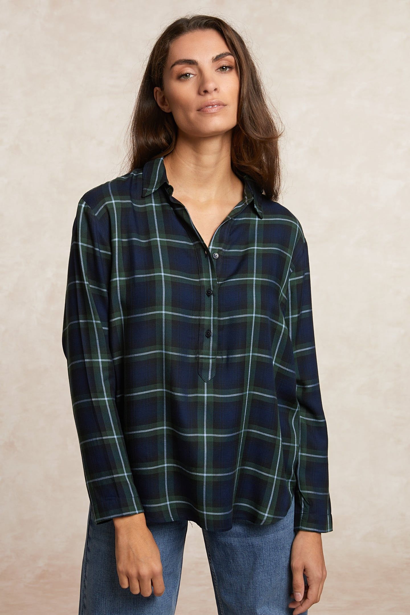 LOOSE CHECKED BLOUSE BLUE/KHAKI 3