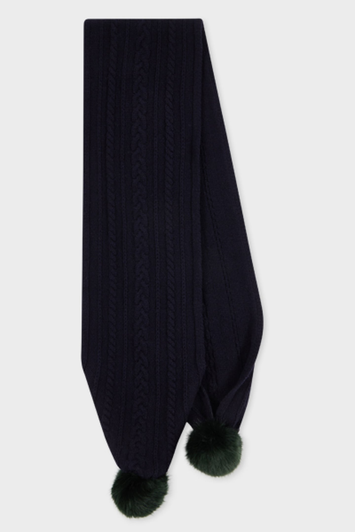 WOMEN SCARF CABL FUR POM NAVY 3