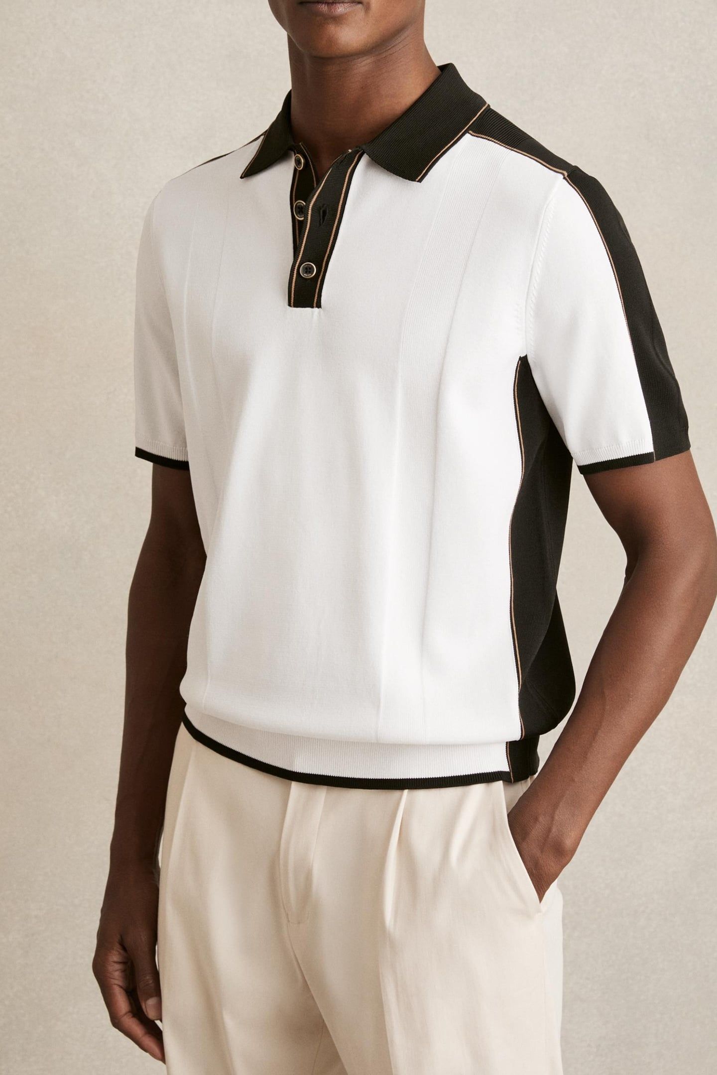 SS PRESS STUD TIPPED POLO OPTIC WHITE/GREEN 2