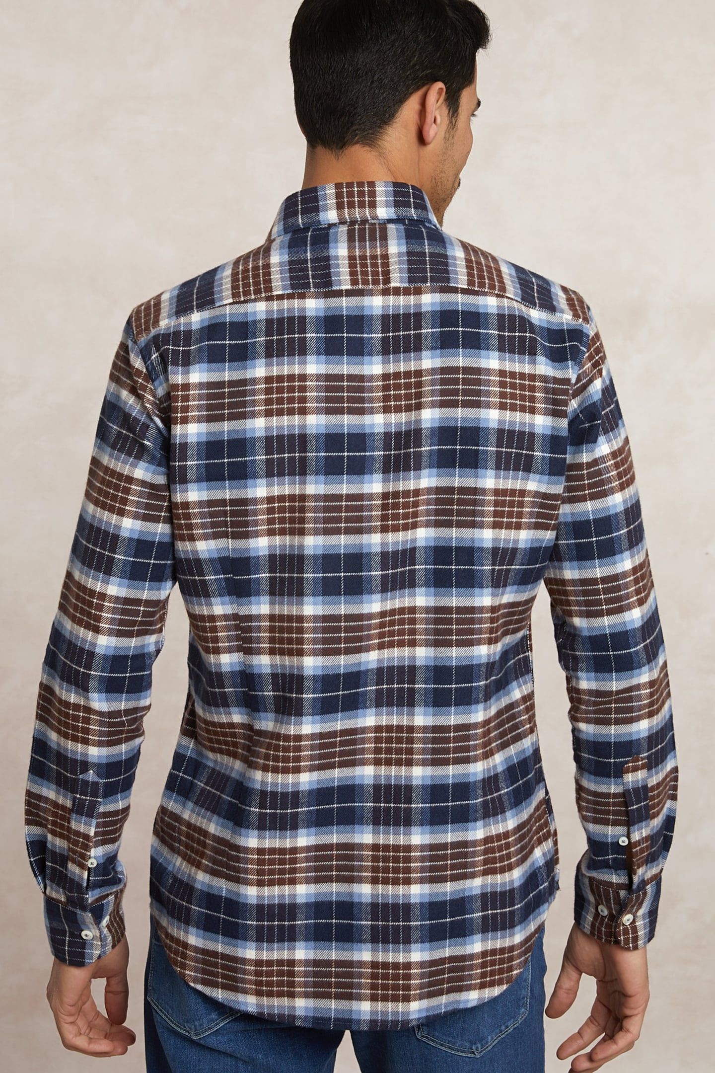 SLIM FIT CHECKED FLANNEL SHIRT BLUE/BROWN 2