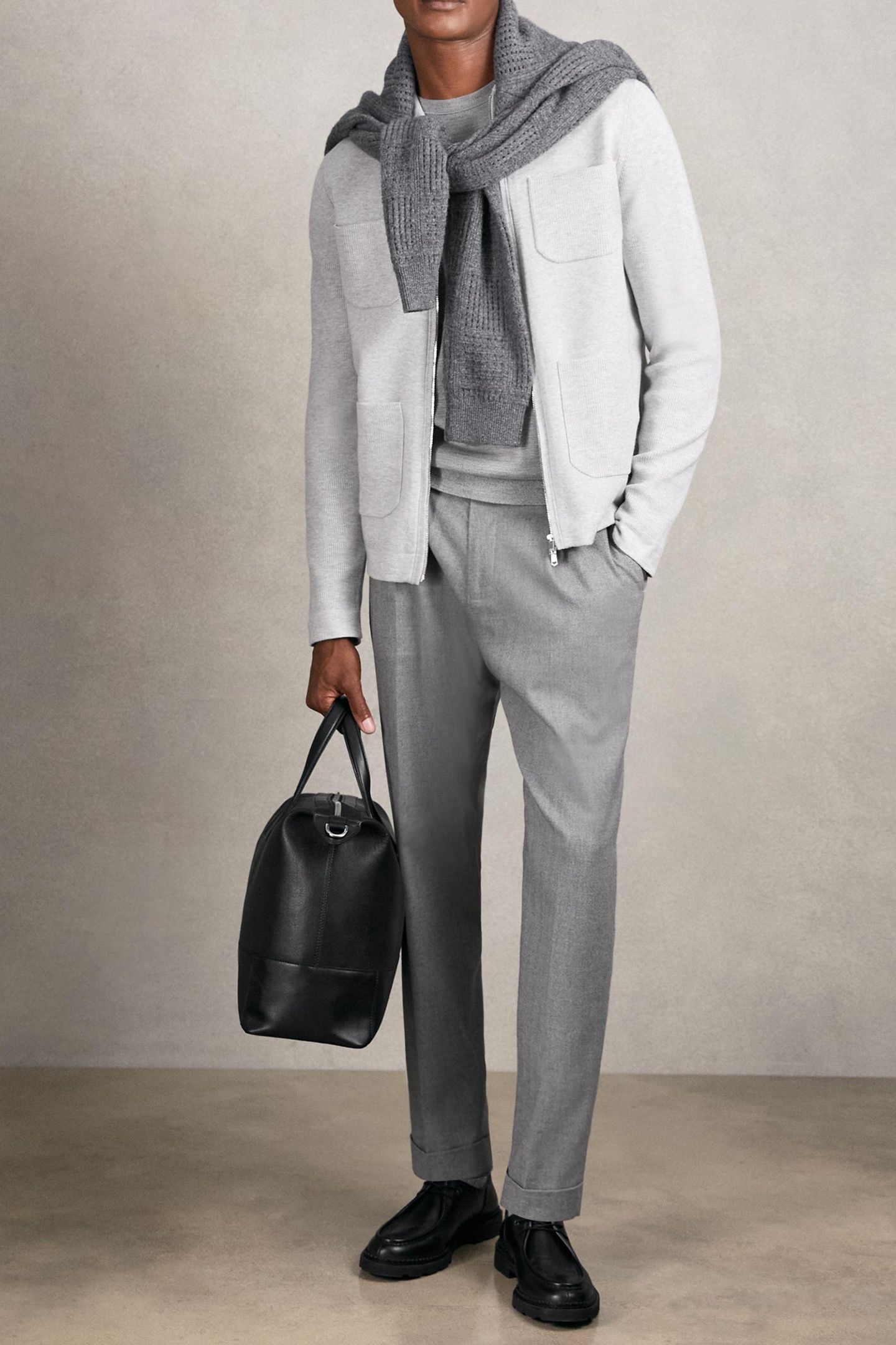 LS ZIP THROUGH RIBBED FOUR POCKET SHIRT SOFT GREY 5