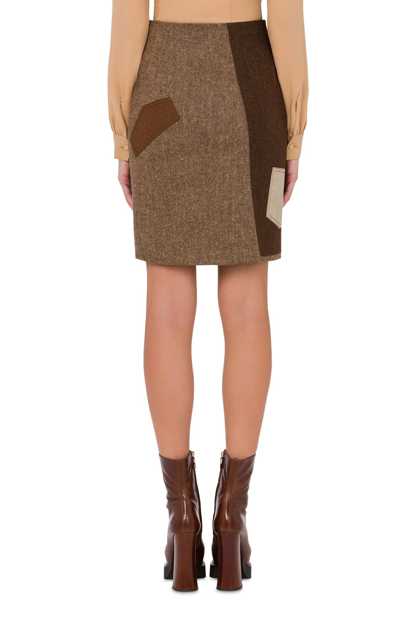 PATCHWORK WOOL BLEND SKIRT BROWN 2