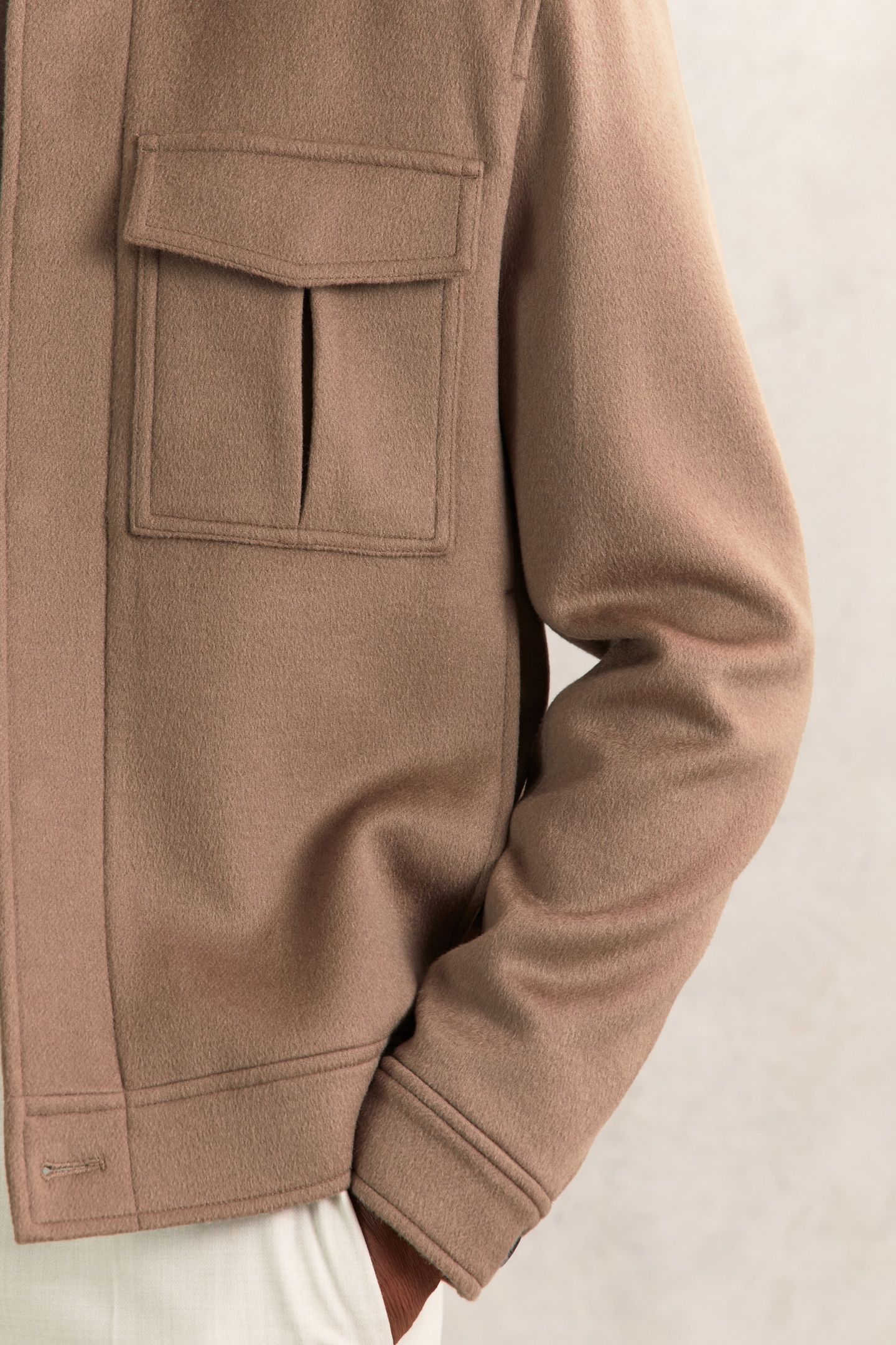 LS ZIP THROUGH CONCEALED PLACKET WOOL JACKET DARK BROWN 6