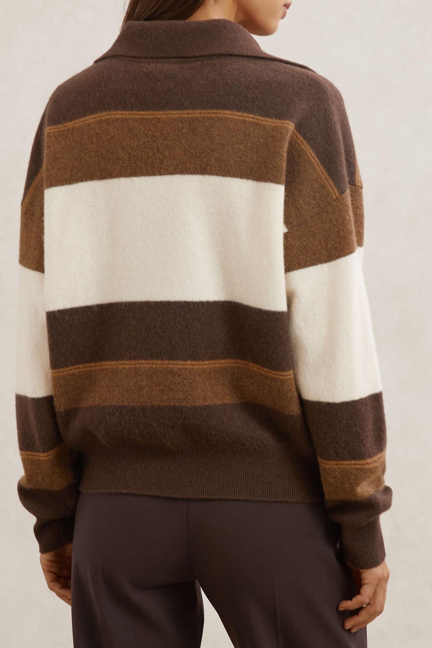 STRIPE CASHMERE BLEND JUMPER CHOCOLATE/CREAM 2