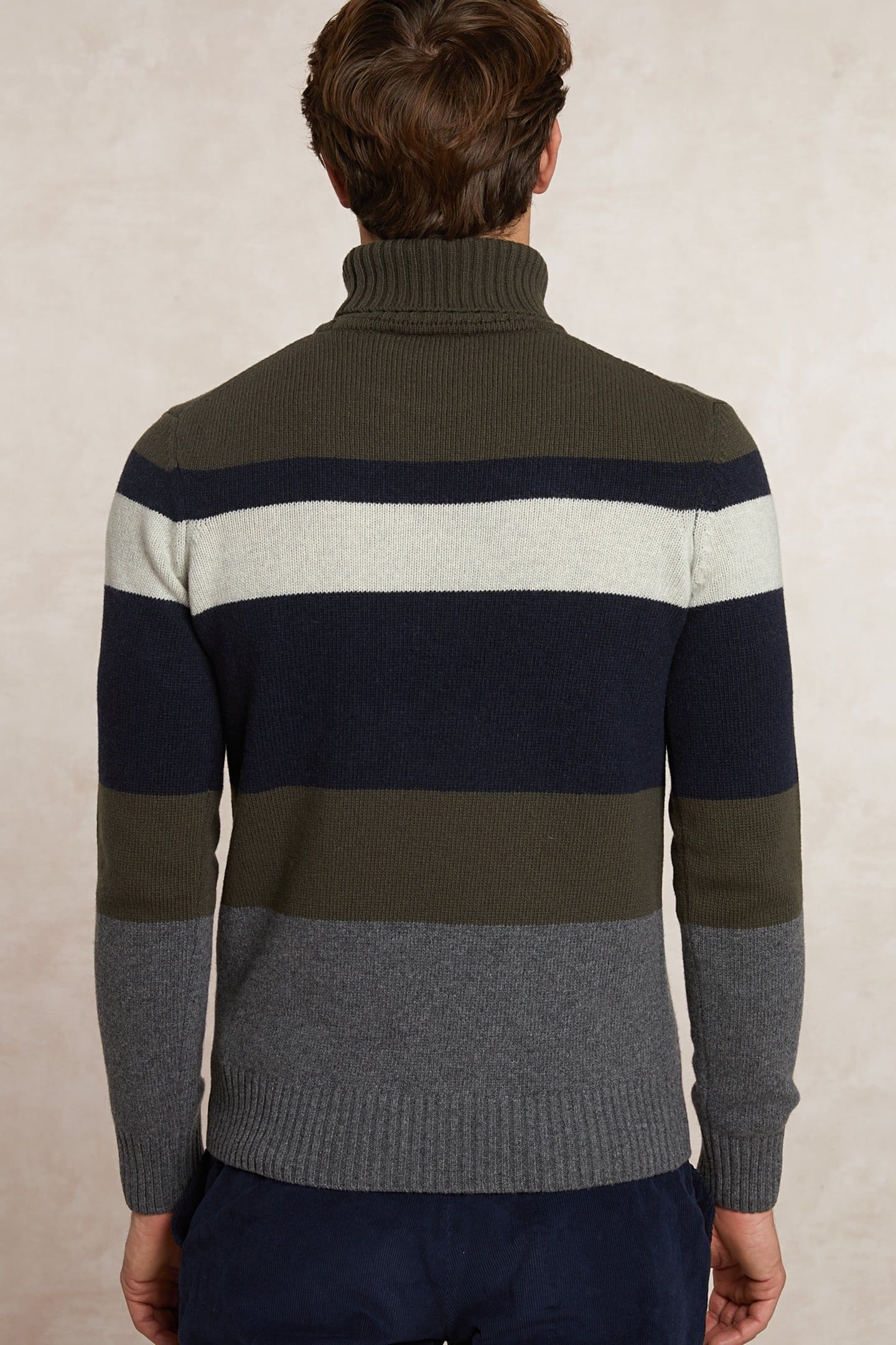 SLIM FIT FANCY STRIPED VIRGIN WOOL ROLL NECK SWEATER OLIVE M 2