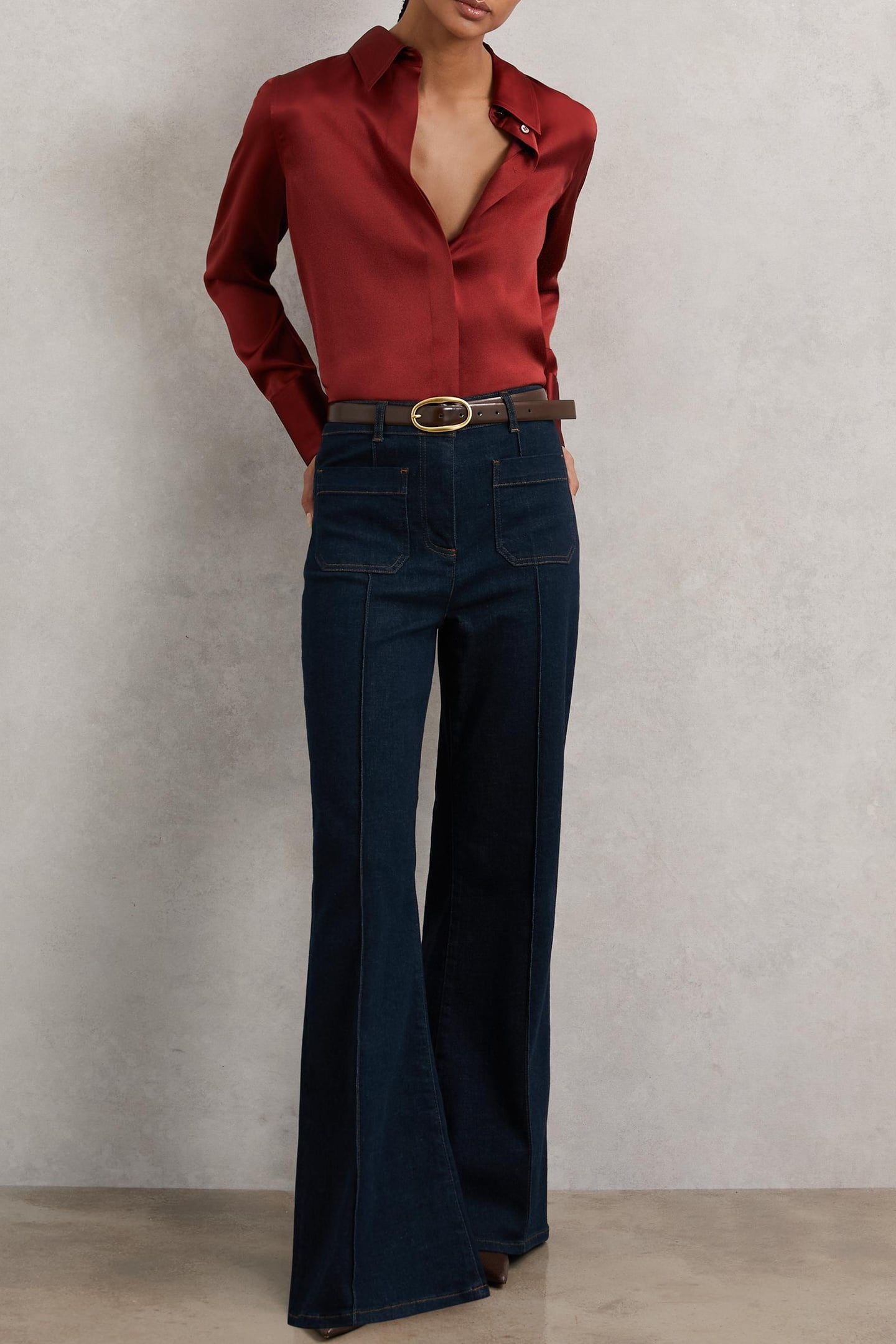SILK SATIN SHIRT DARK RED 1