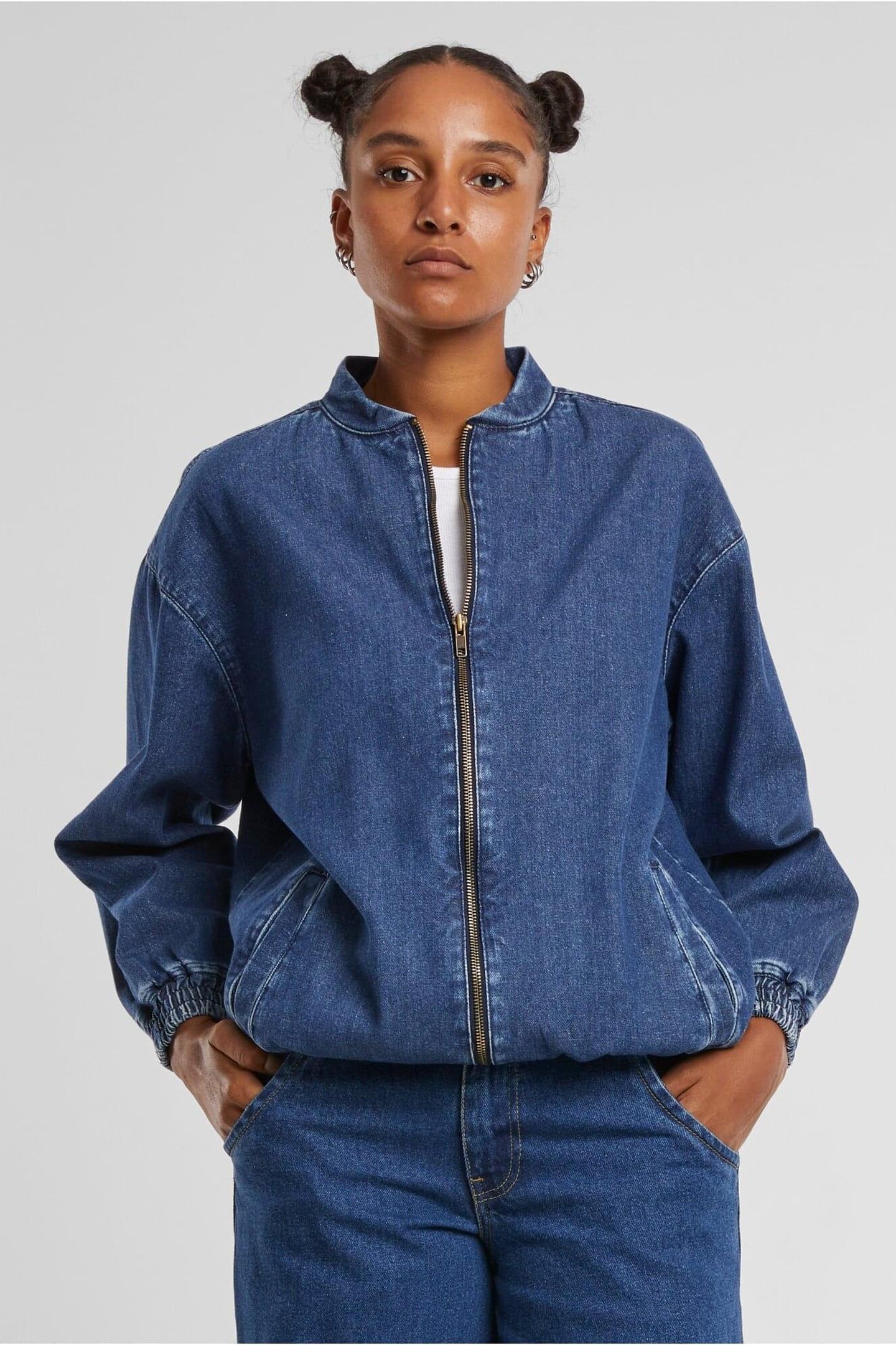 LADIES OVERSIZED SKATER JACKET MID DEEP BLUE WASHED 5