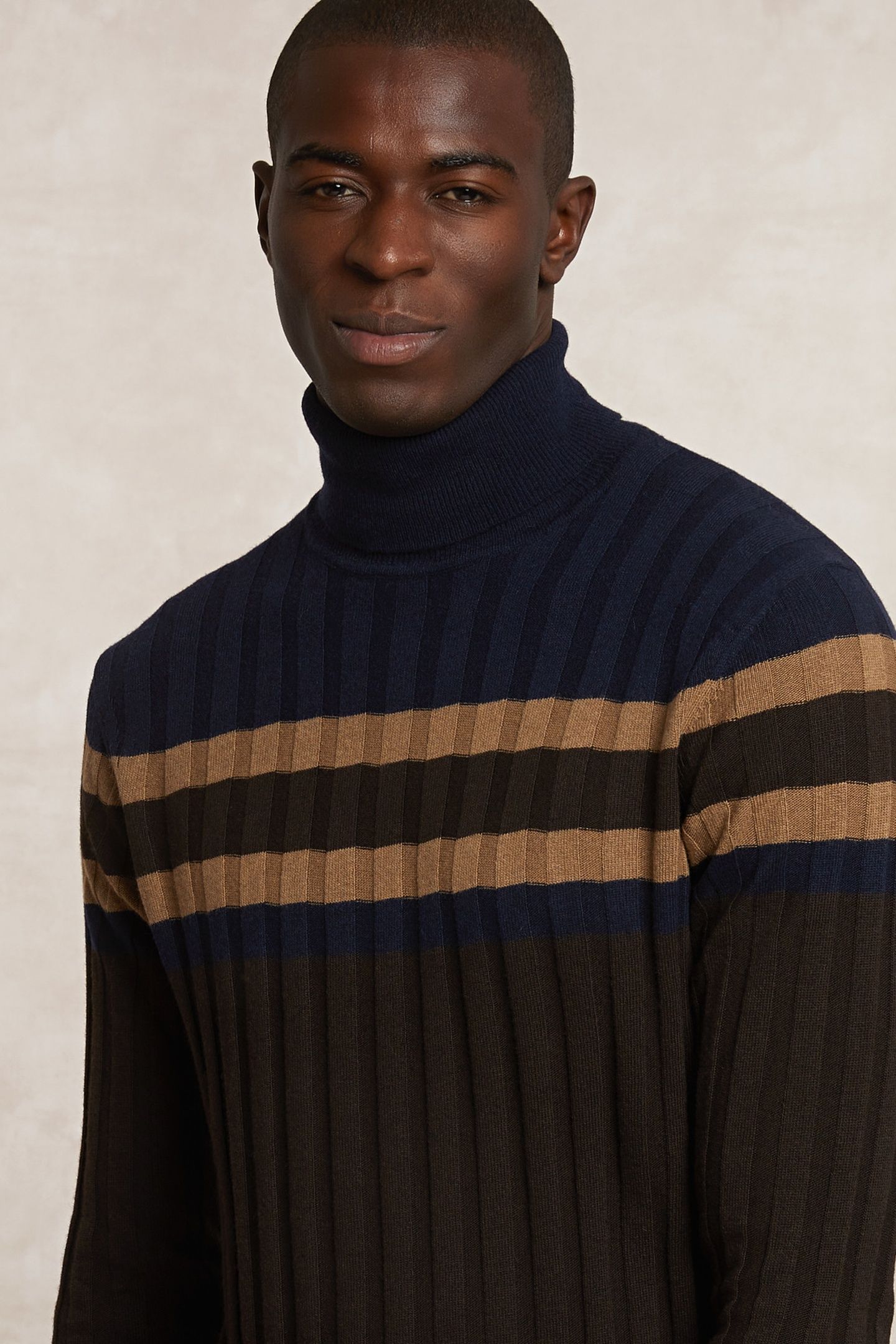 CUSTOM FIT RIBBED WOOL-CASHMERE ROLL NECK SWEATER GANACHE BR 4