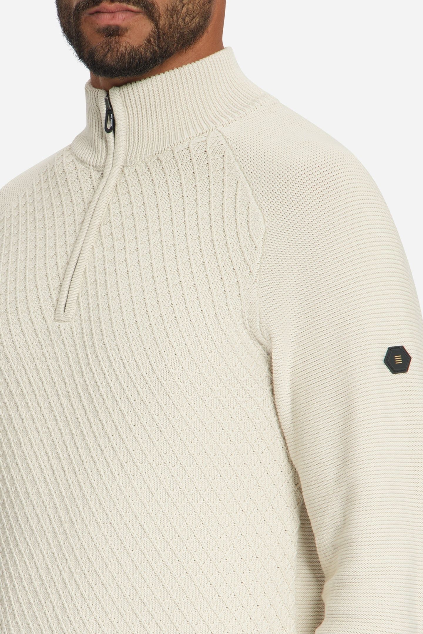 PULLOVER HALF ZIP CABLE KNIT STONE 7