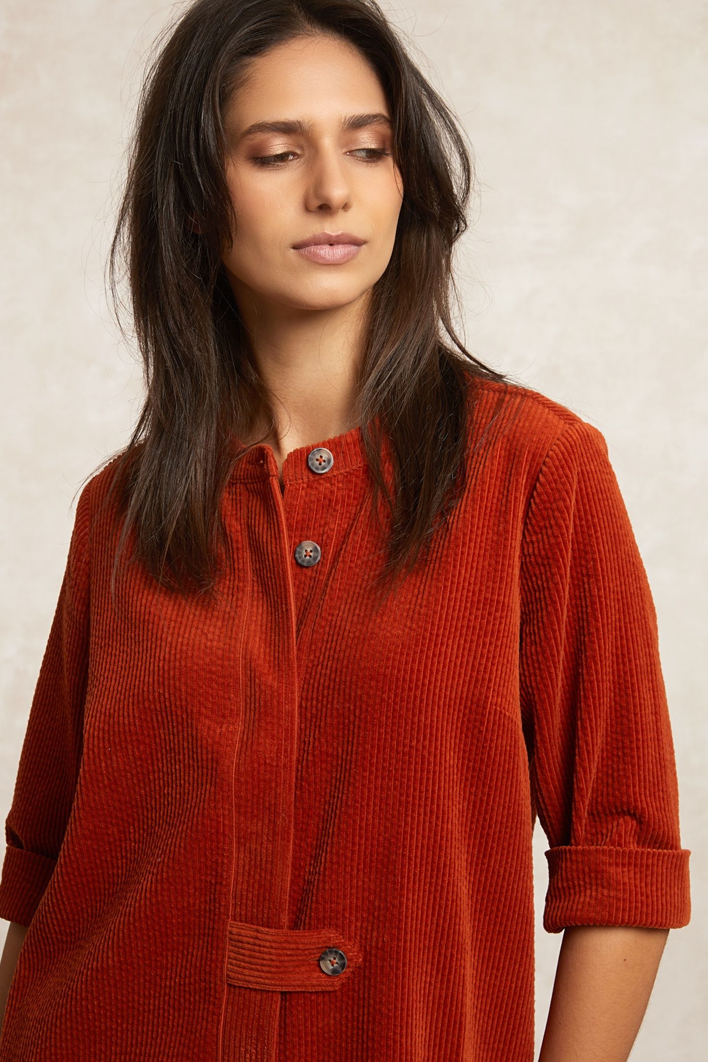 CORDUROY DRESS 3/4 SLEEVES ORANGE 3