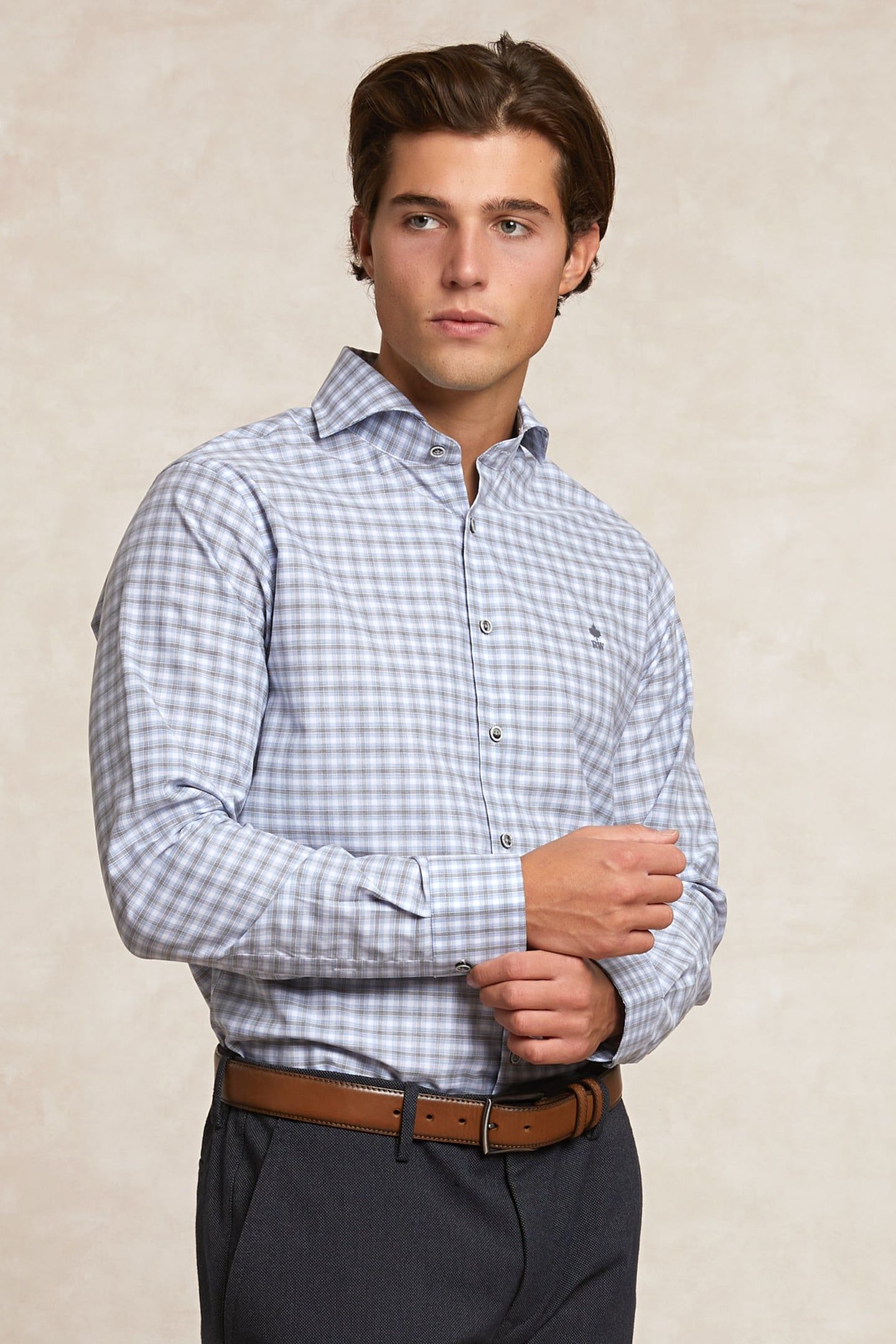 CUSTOM FIT CHECKED SHIRT BLUE/GREY 3