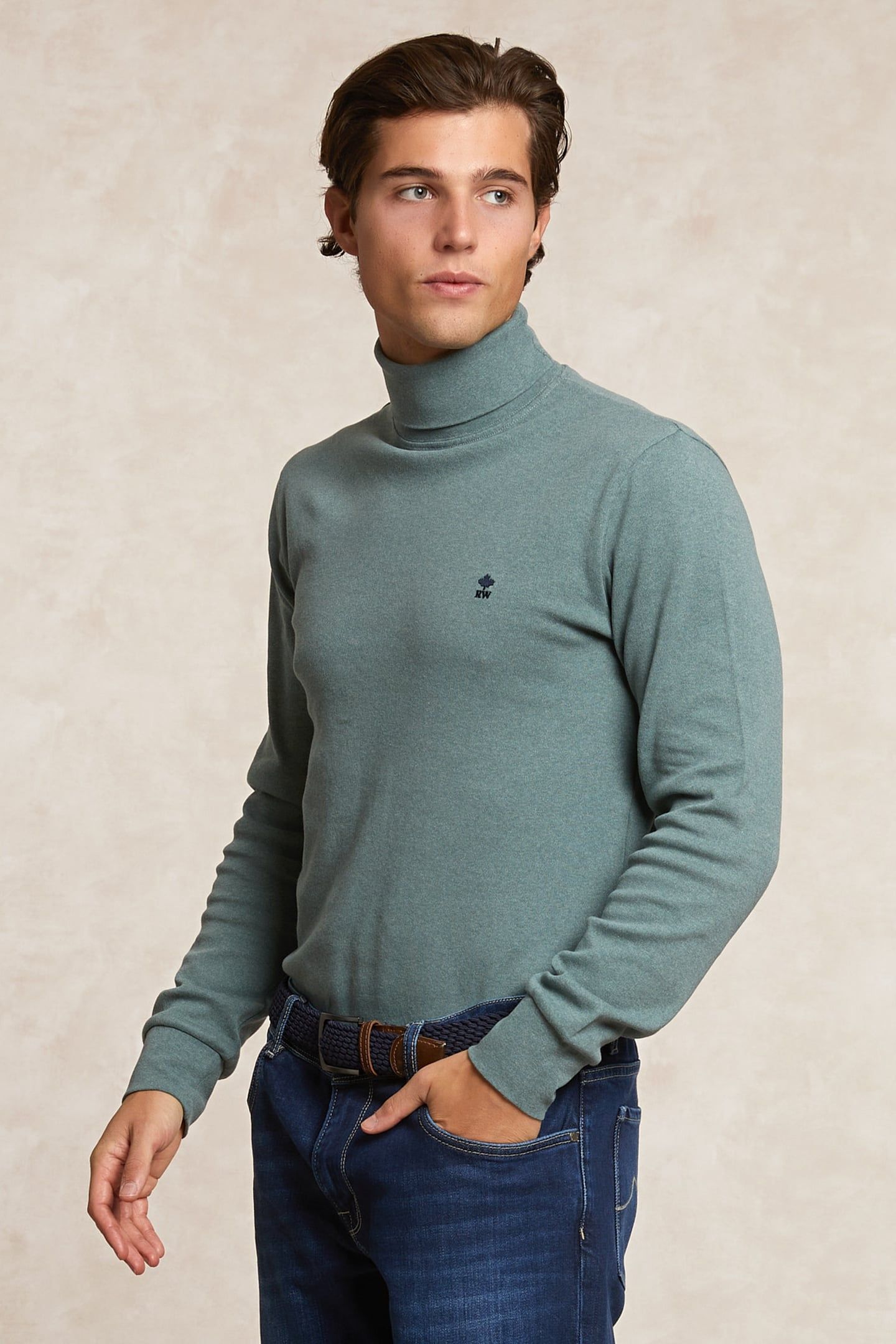 BASIC COTTON ROLL NECK T-SHIRT LONG SLEEVES JADE GREEN MIX 3