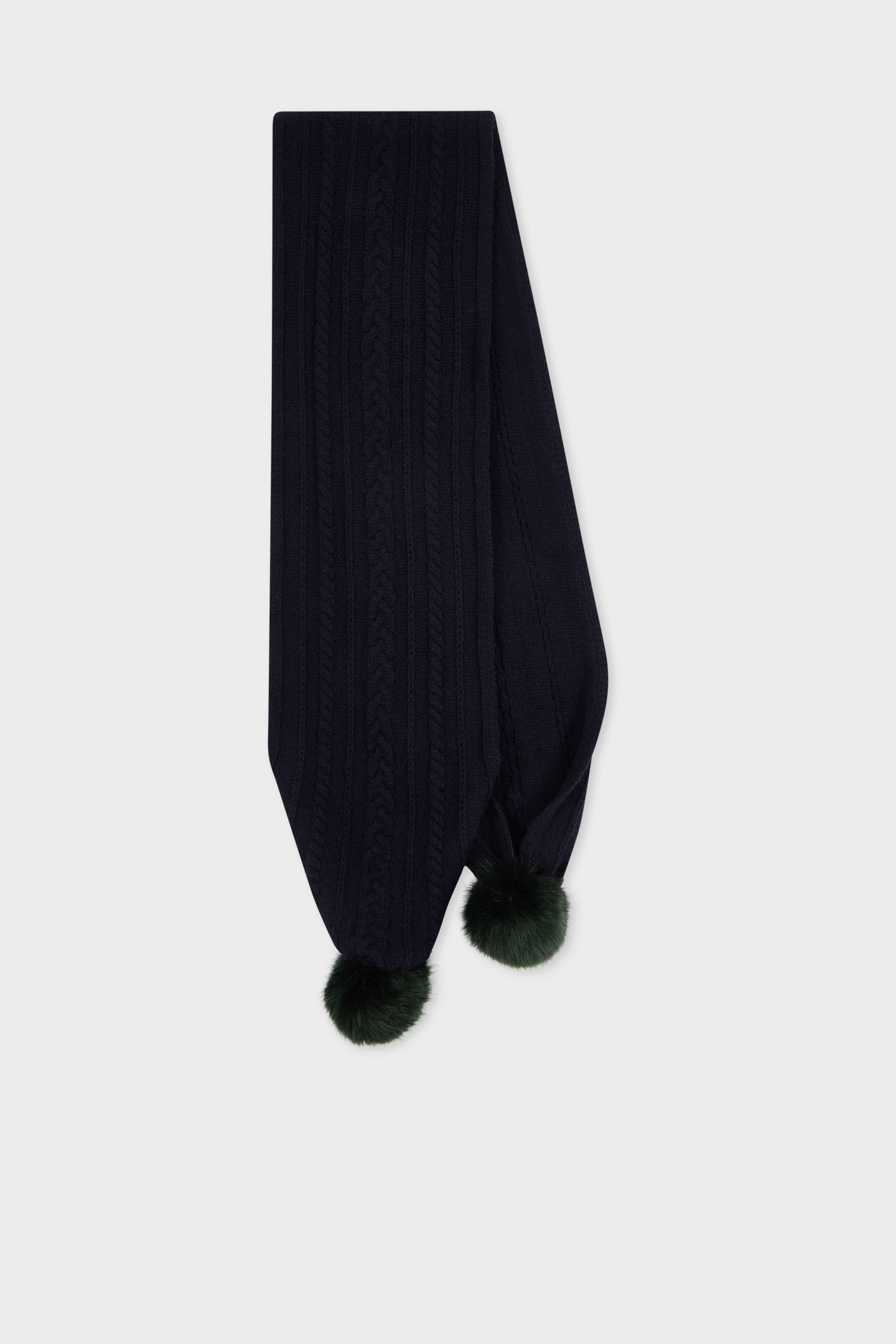WOMEN SCARF CABL FUR POM NAVY 1