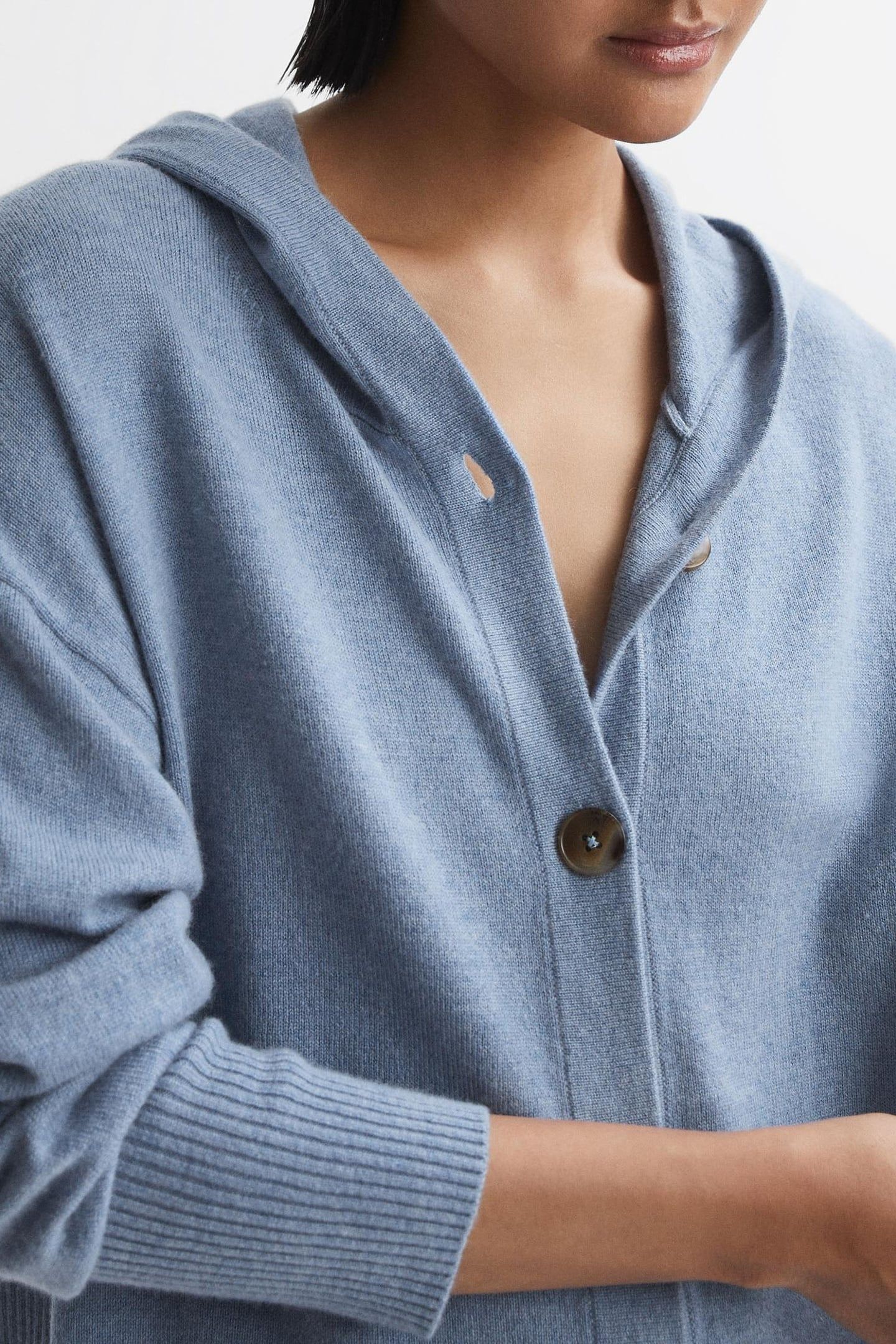 BUTTON THROUGH KNITTED HOODY INDIGO 5