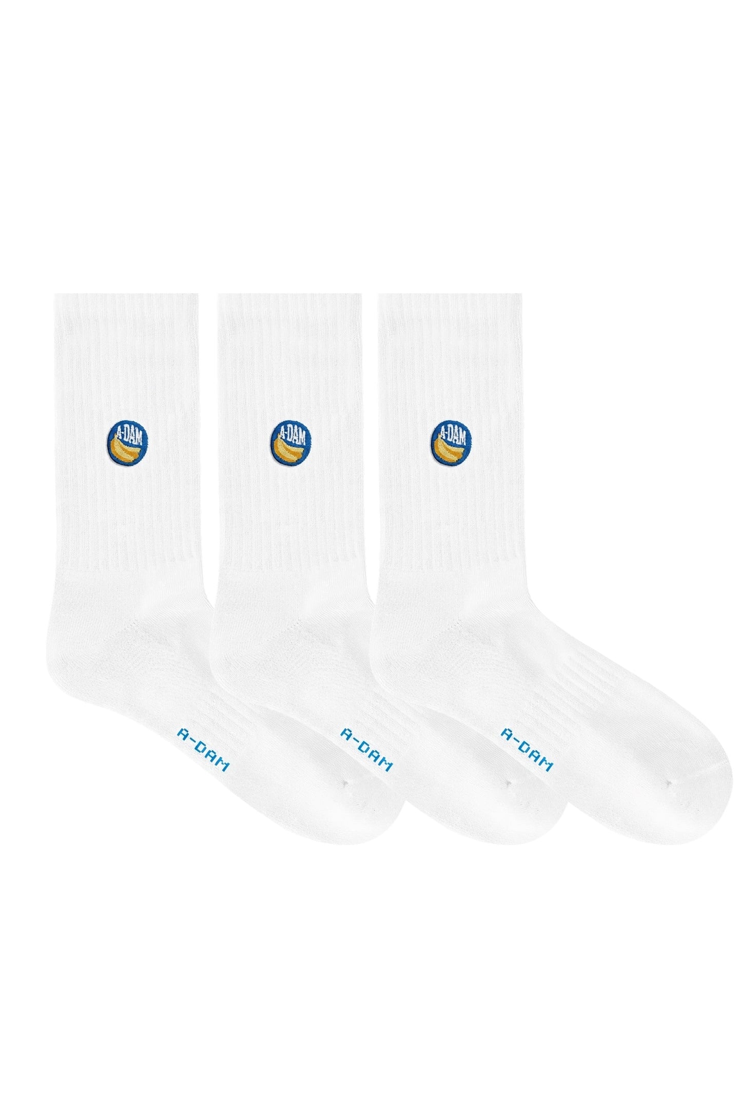 A-DAM 3-PACK CREW SOCKS WHITE BANANA STICKER WHITE 1
