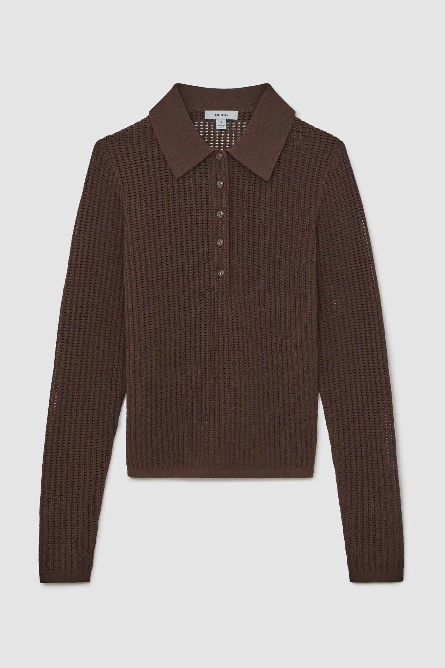 LONG SLEEVE STITCH POLO CHOCOLATE BROWN 4