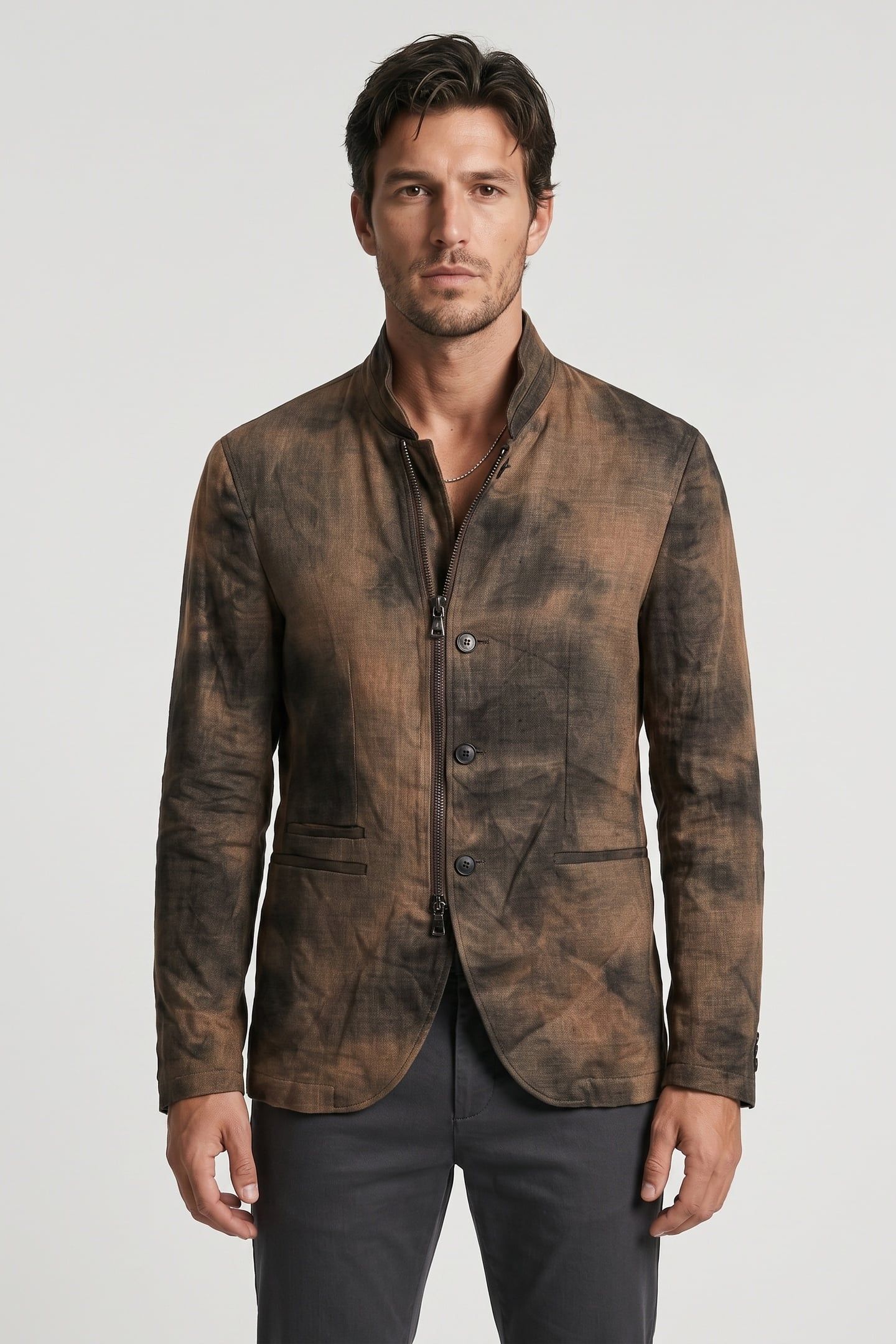 SLIM FIT ZIP/BTN CLOSURE CLAY BROWN 2