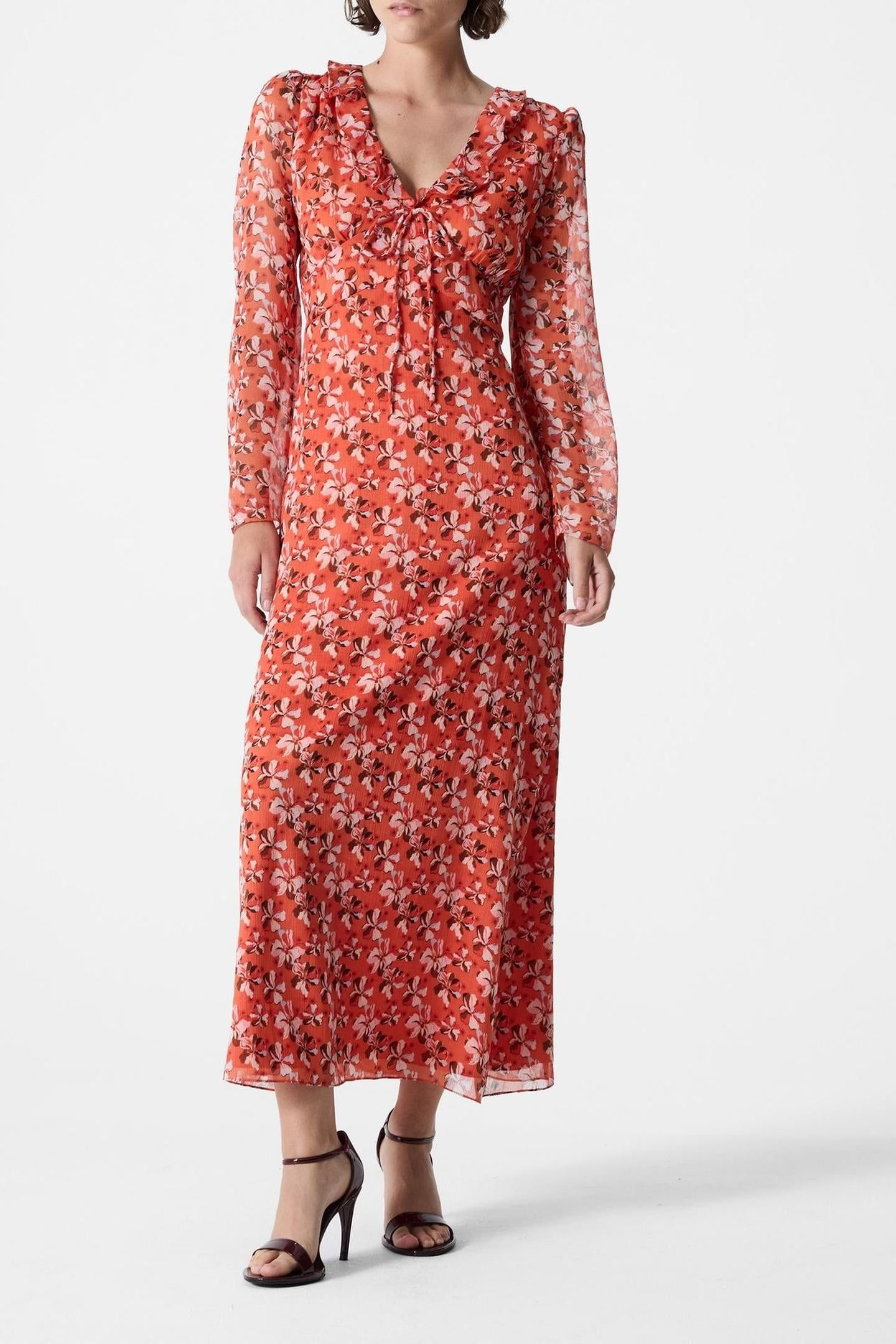 REBECCA EMINA DRESS FLAME ORANGE MULTI 2
