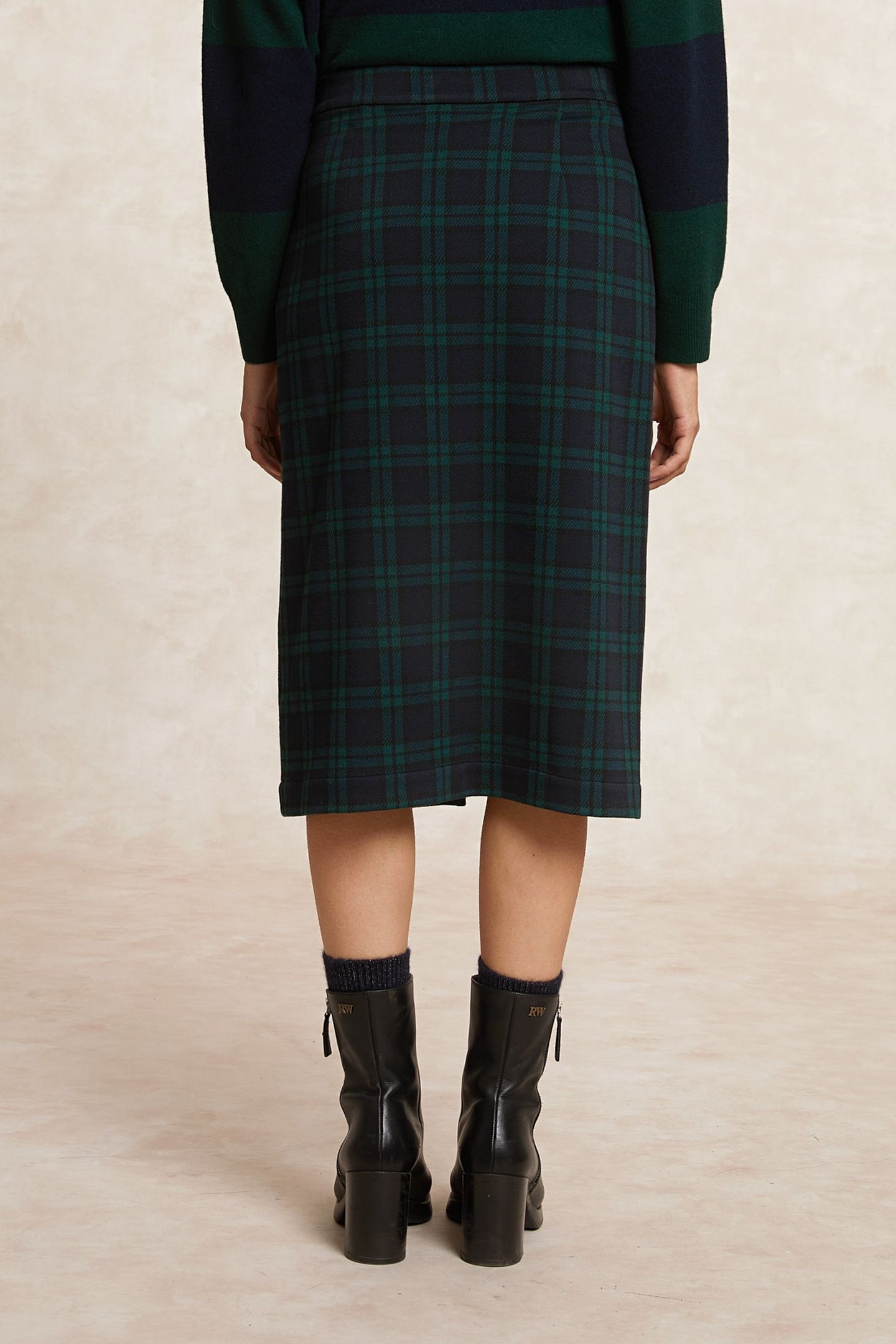 A-LINE CHECKED MIDI SKIRT FRONT SLIT KHAKI 2
