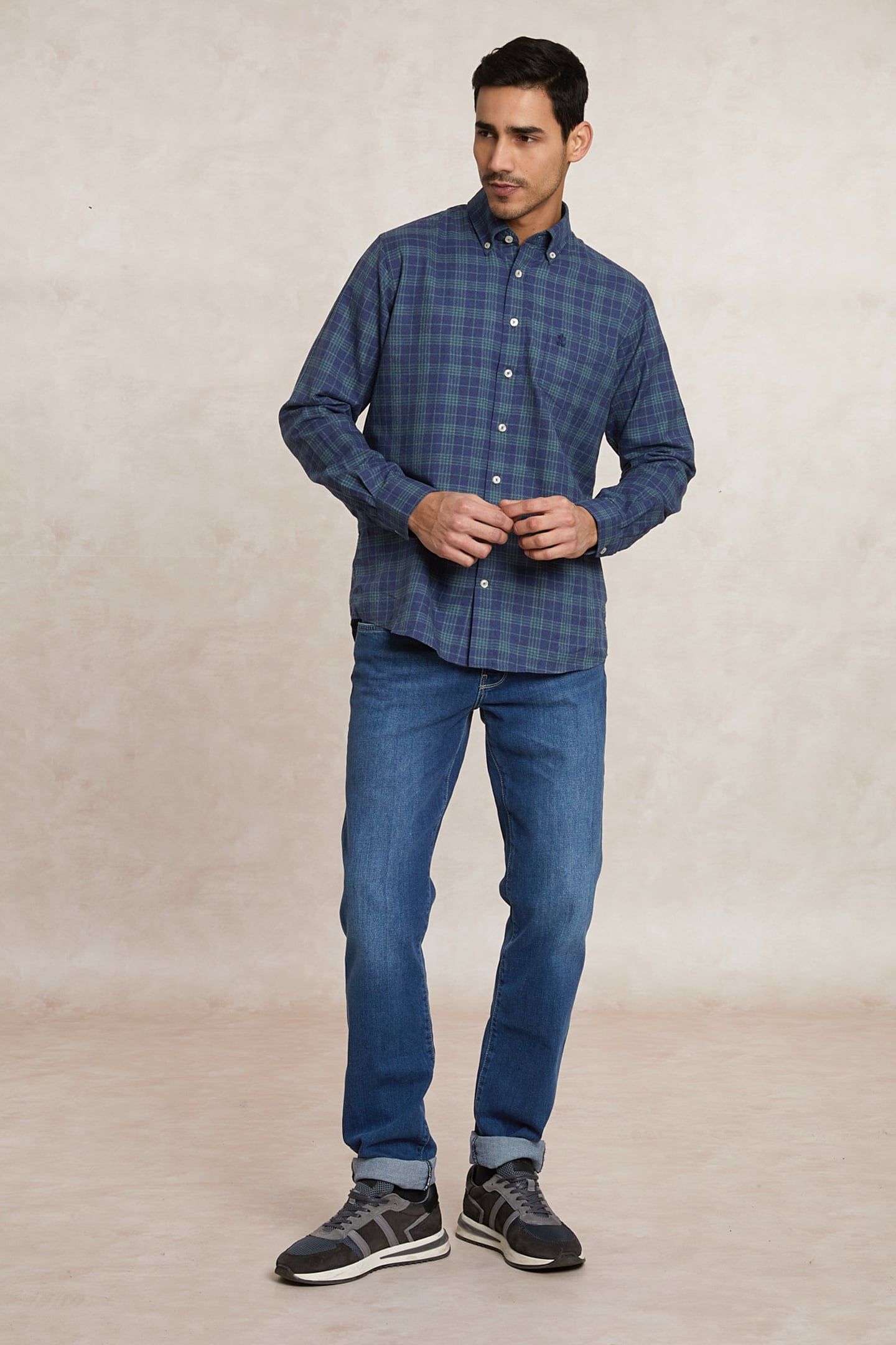 REGULAR FIT CHECKED FLANNEL SHIRT GREEN/BLUE BLUE 1