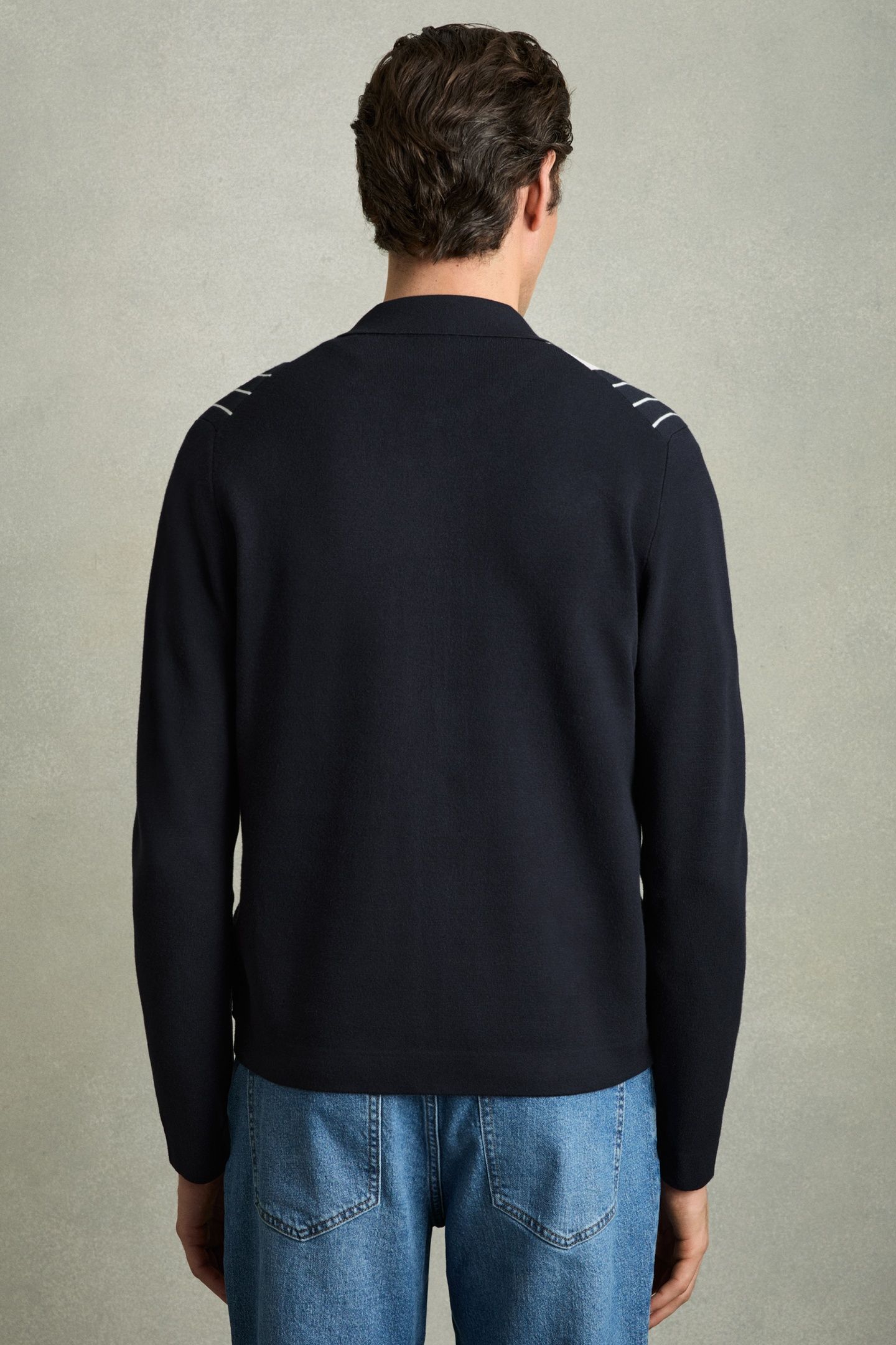 LS ZIP THROUGH STRIPE KNITTED JACKET NAVY/WHITE 2
