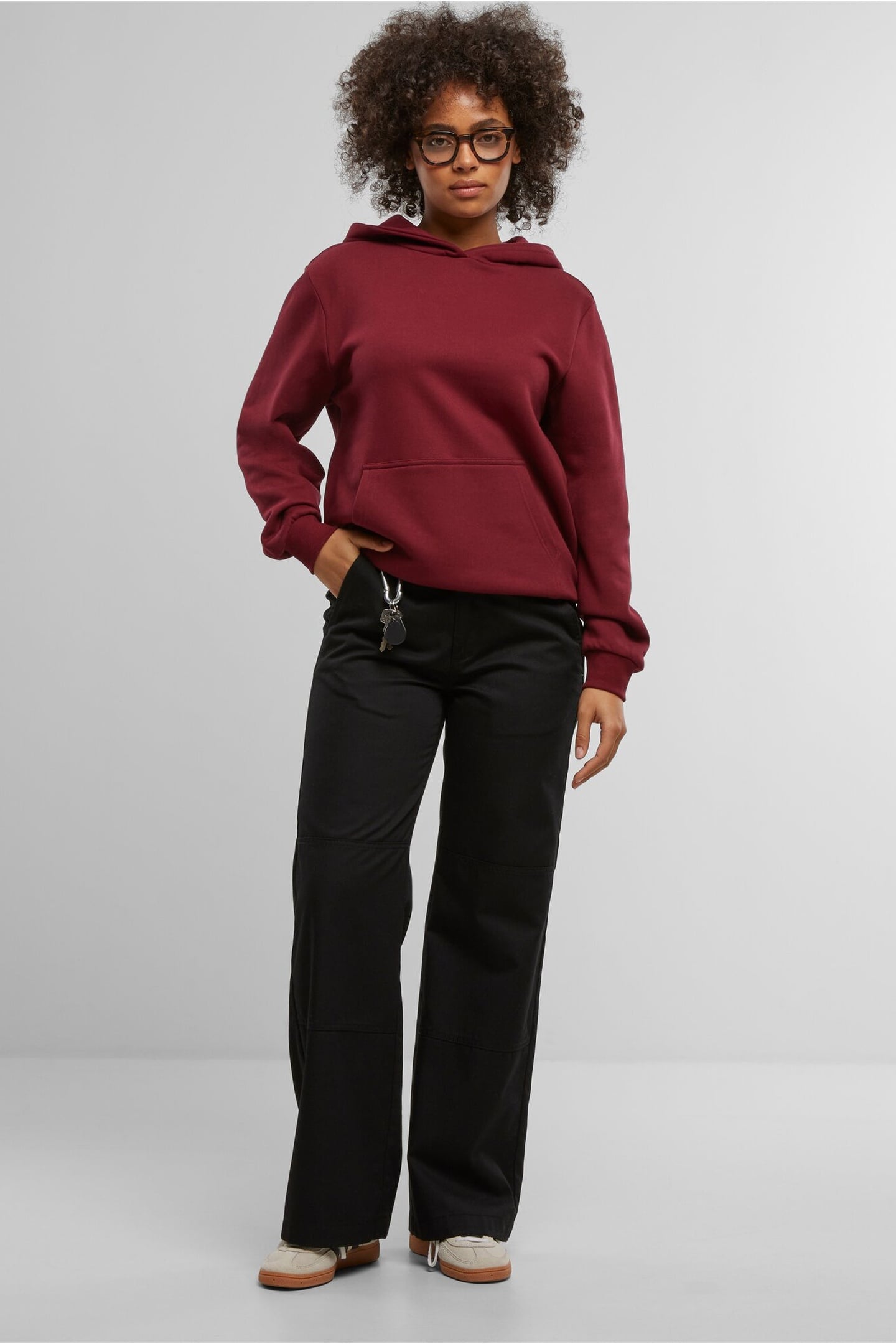 LADIES ESSENTIALS LOOSE BRUSHED FLEECE HOODY BURGUNDY 5