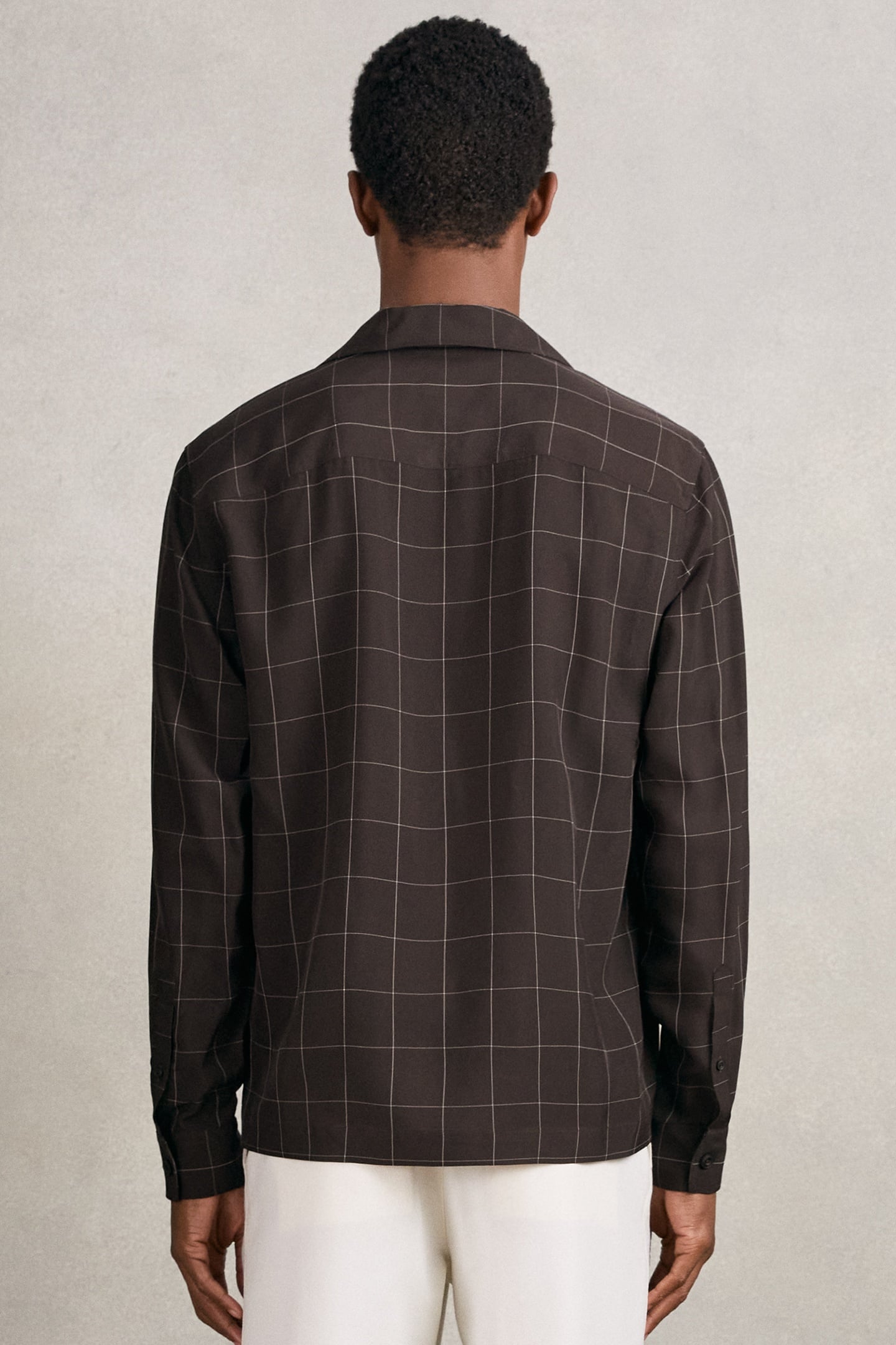 LS WINDOWPANE CUBAN SHIRT DARK BROWN 2